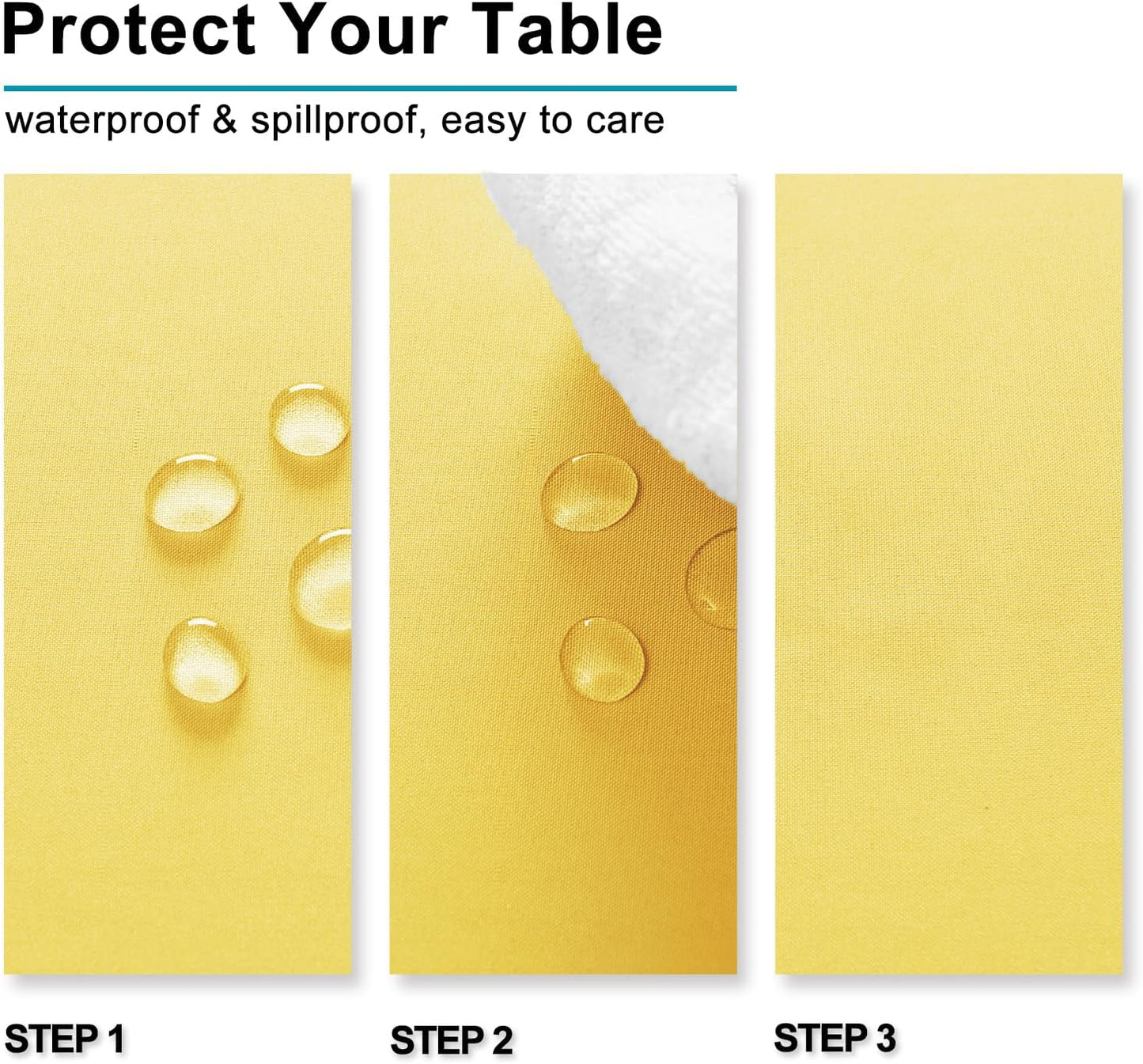 Hiasan Waterproof Tablecloth Rectangle - Washable Fabric Table Cloth for Dining Room Kitchen Birthday Party and Outdoor Use, Yellow, 54 x 120 Inch