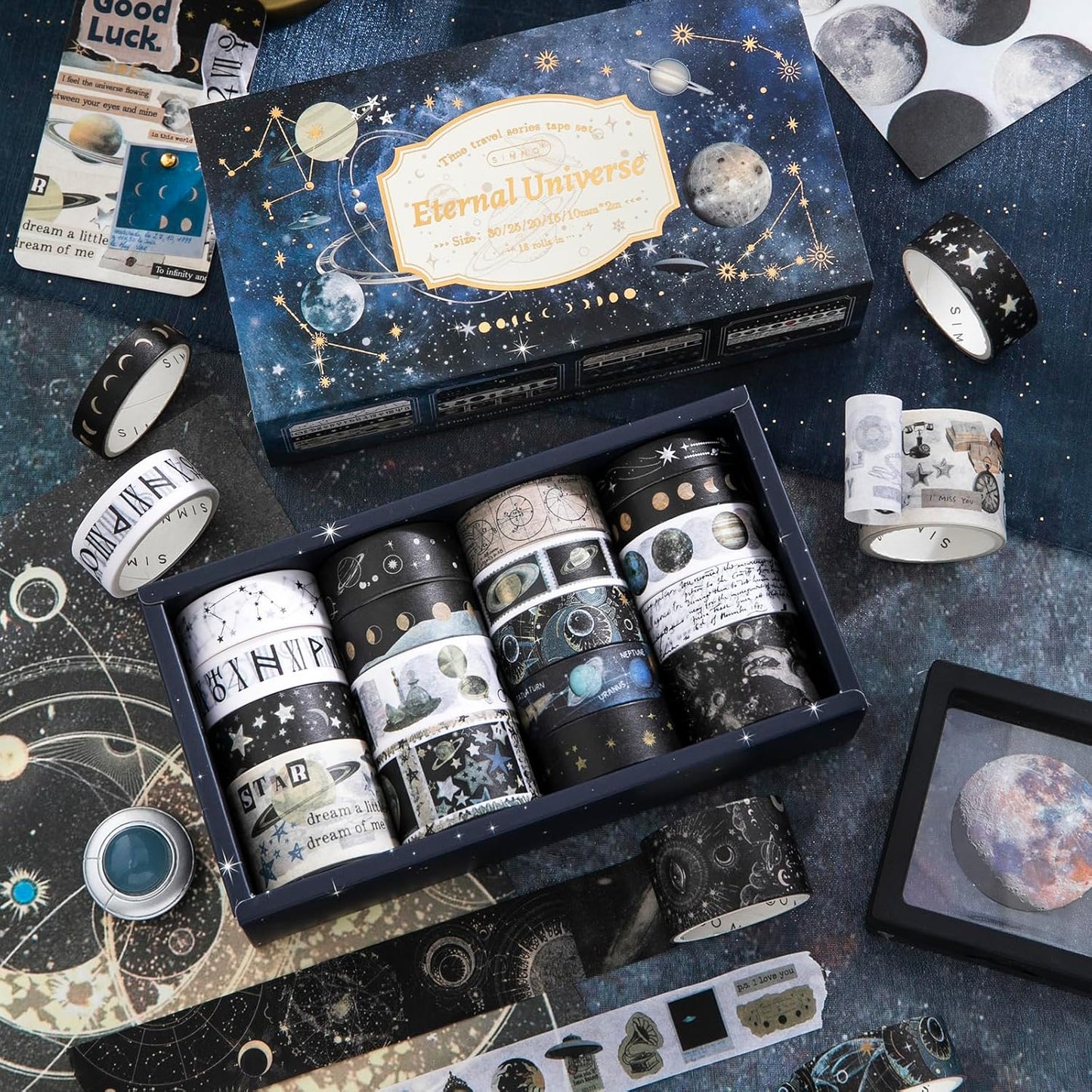 18 Rolls Celestial Washi Tape Set Galaxy washi Tape for Crafts and Journaling DIY washi Tape for journaling Decorative Tape for Scrapbook Scrapbooking Supplies