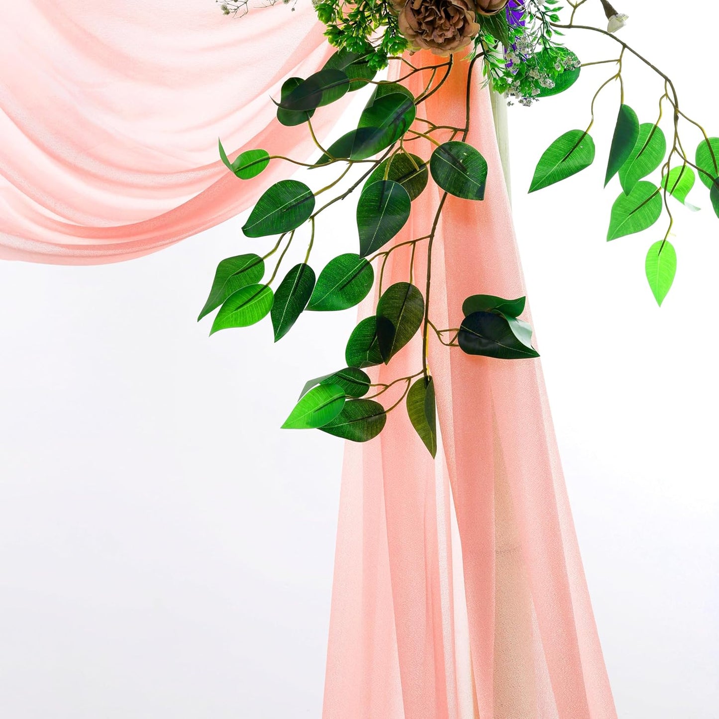 VDS Pack of 2 Panel (30 Inch X 50 Feet) Wedding Arch Draping Fabric Sheer Chiffon Fabric Drapery for Wedding Ceremony Reception Swag Backdrop Canopy Chuppah ARBO Altars Decoration (Peach)