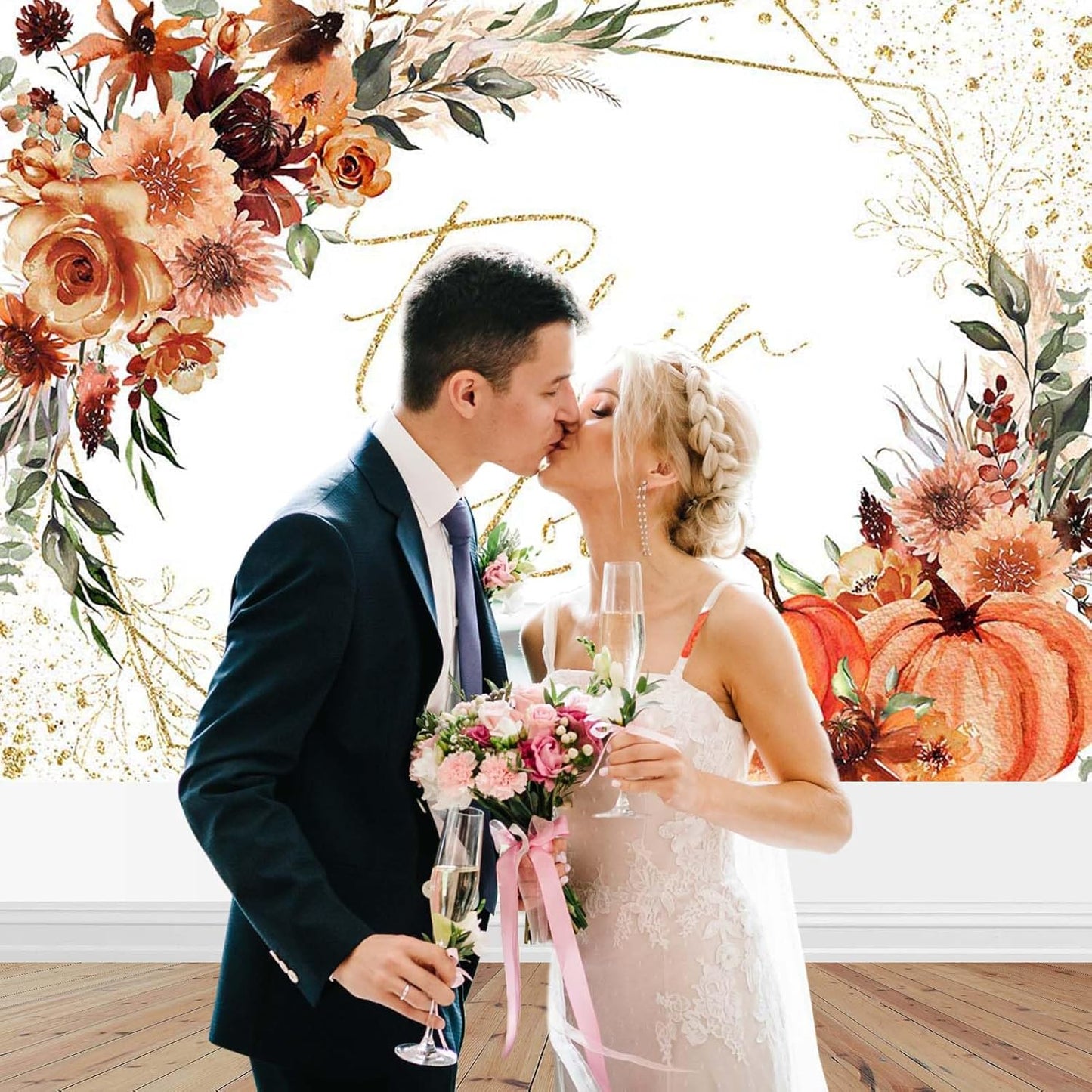 Mocsicka Fall in Love Bridal Shower Backdrop Boho Autumn Leaves Pumpkin Bride Shower Background Terracotta Flower Pampas Grass Wedding Party Banner Decoration (White, 10x8ft(120''x96''))