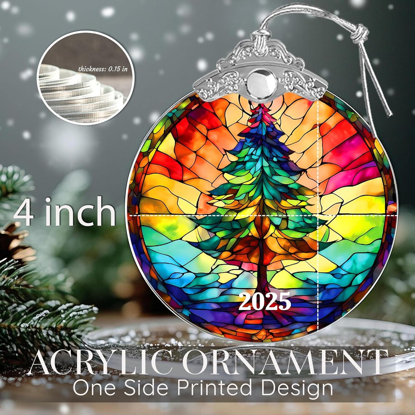 Christmas Tree Ornaments, Stained Glass Effect, 4 Inch Acrylic Ornament, White Elephant Gifts, Holiday Decor, Christmas Ornament 2025, Gag Gifts Funny Adult, Xmas Decorations