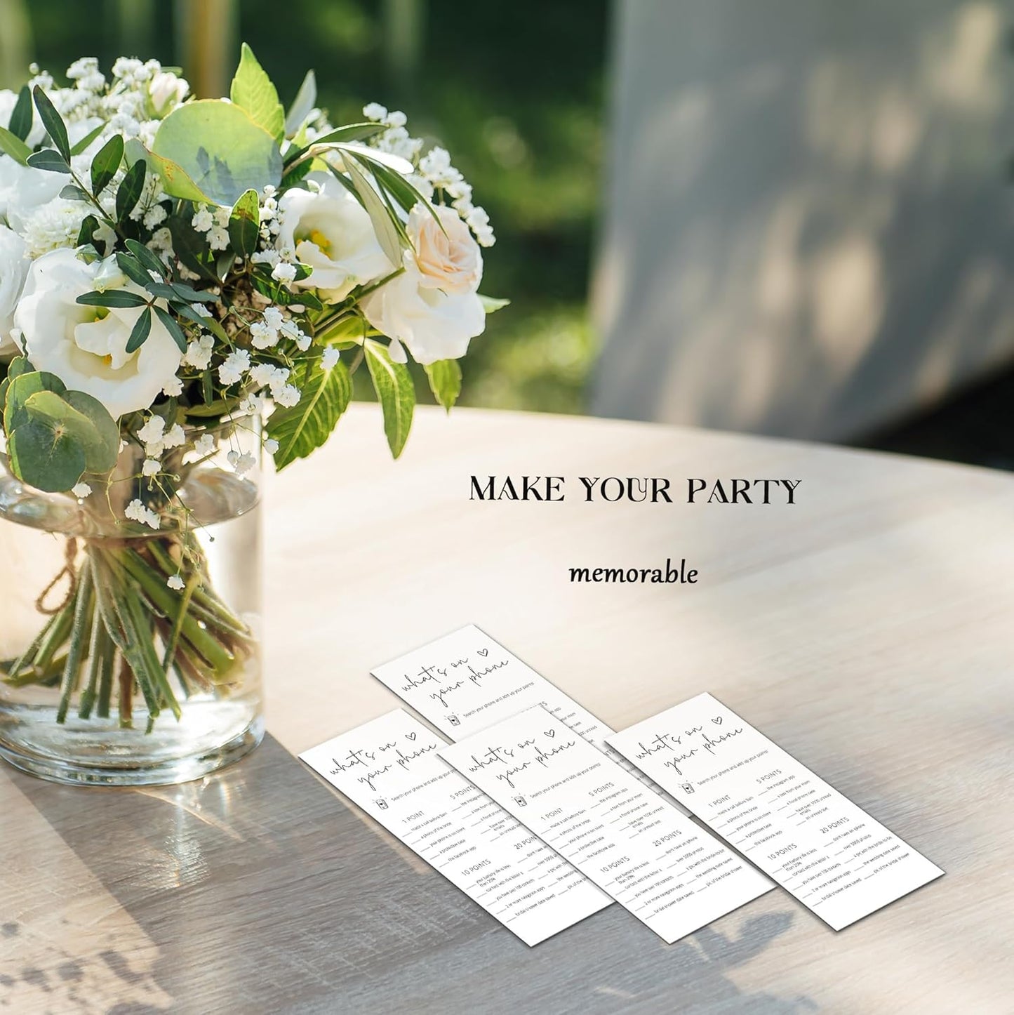 Bridal Shower Games, What's On Your Phone, 25Pcs 4x9inch Minimalist White Double-Sided Bridal Game Cards, Wedding Shower Games for Guests, Engagement Bachelorette Party Supplies - A17