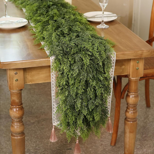 5FT Real Touch Cedar Garland - Artificial Christmas Garland Fake Green Faux Thick and Lush Pine Needles Garlands for Table Fireplace Mantle Holiday Home Indoor Outdoor Decor (2PCS)