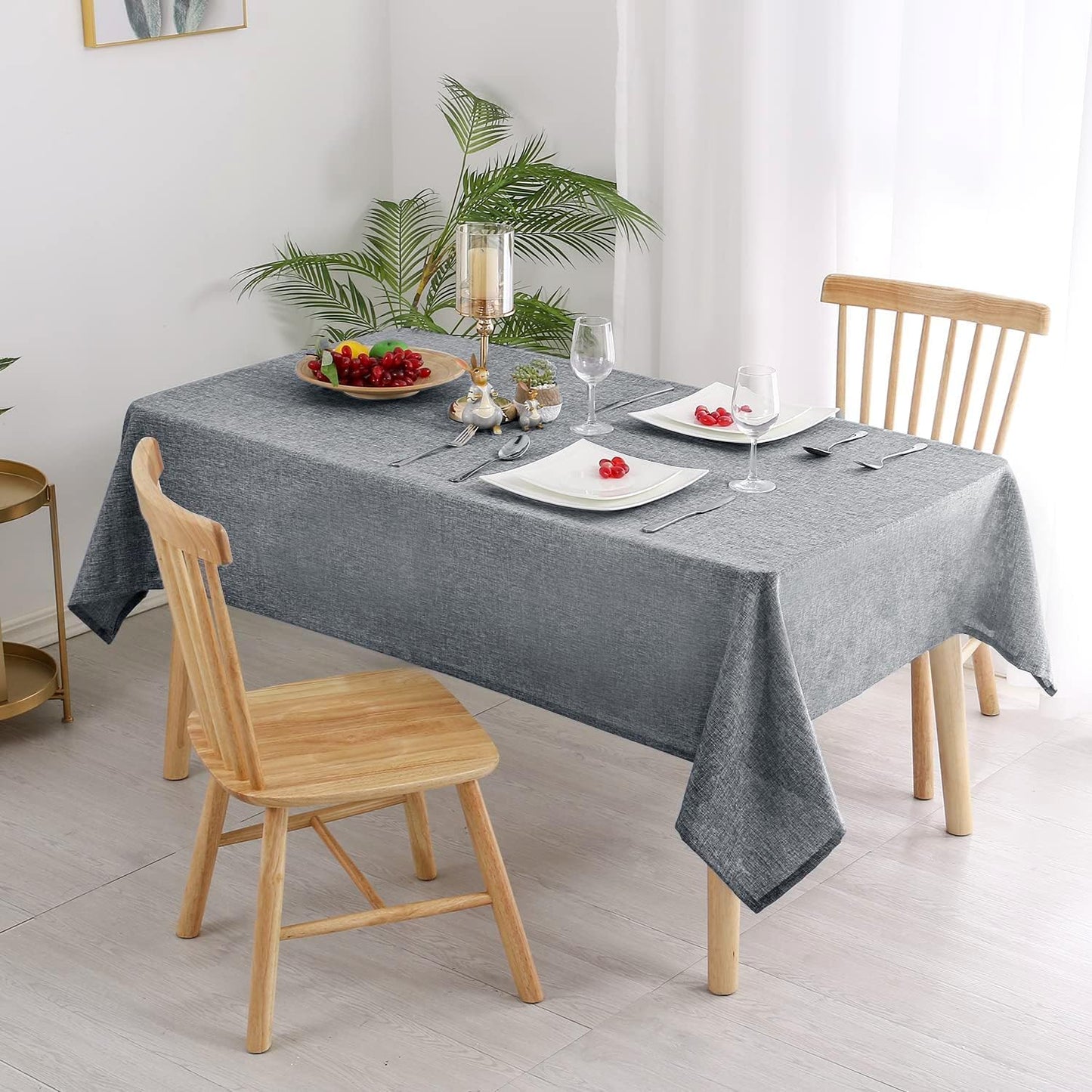 Hiasan 2 Pack Faux Linen Rectangle Tablecloth - Wrinkle and Stain Resistant Washable Table Cloth for Kitchen Dining Room Holiday Table Cover for Party Dinner, Grey, 54 x 108 Inch
