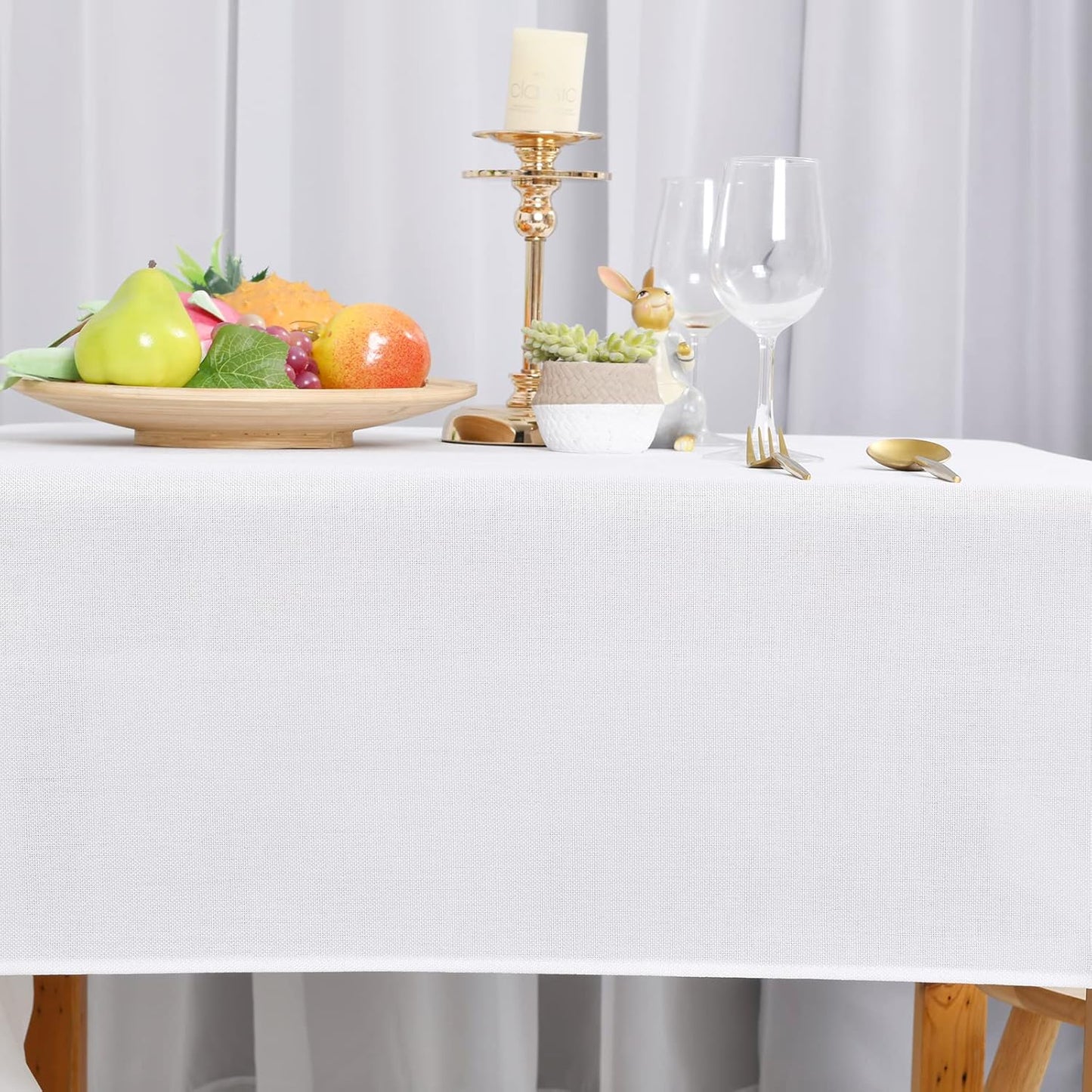 Hiasan Faux Linen Rectangle Tablecloth - Wrinkle and Stain Resistant Washable Table Cloth for Kitchen Dining Room Holiday Table Cover for Party Dinner, White, 60 x 84 Inch