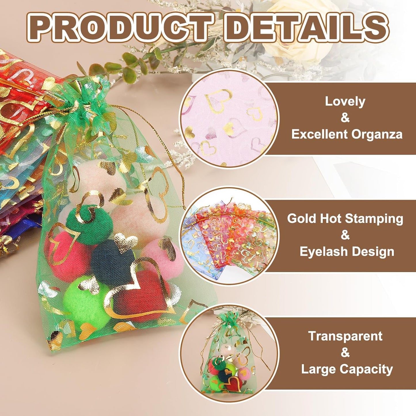 PATIKIL 100 Pcs 5x7 Inch Heart Printed Organza Bags, Lake Blue Sheer Heart Organza Bags with Drawstring for Christmas Candy Jewelry Party Wedding Favor Gift