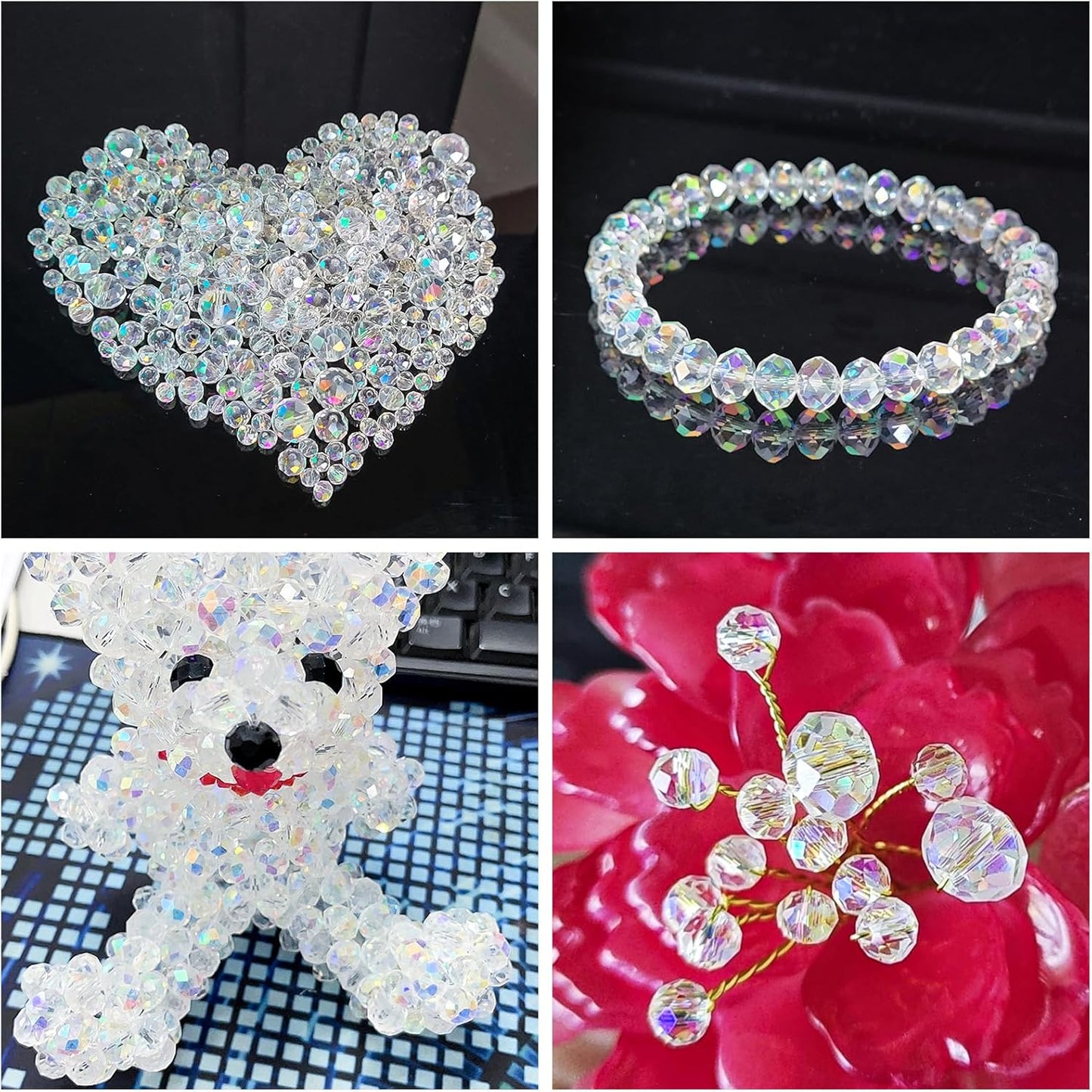 1200Pcs 4mm Crystal Glass Beads for Jewelry Making Beads for Bracelets Necklace Pendants Making Supplies(White AB Color)