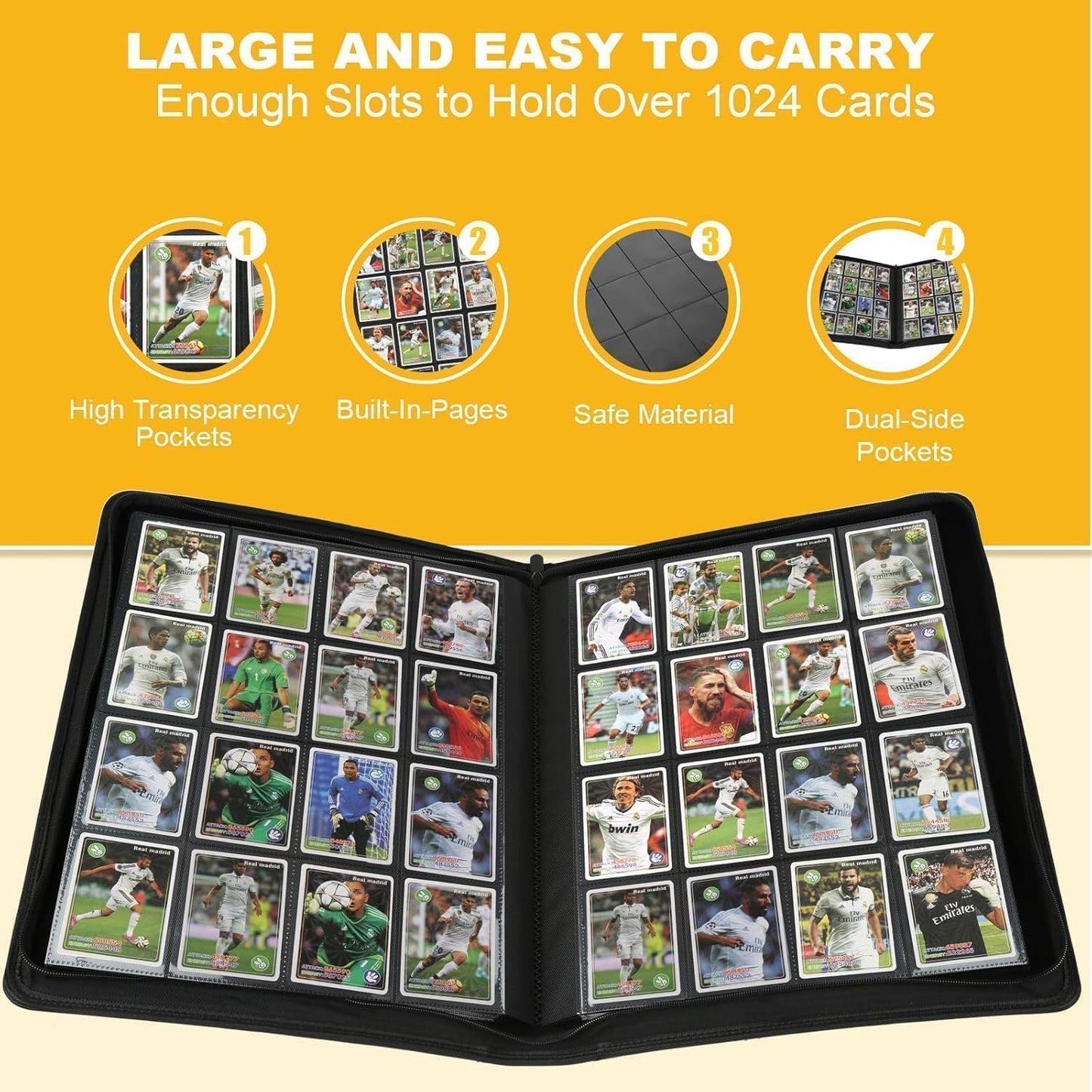 Premium Ringless Trading Card Binder - 1024 Capacity, 16 Side-Loading Pockets per Page, Archival Quality Protection & Anti-Slip Spine for TCG, MTG, Sports Cards (Black1)