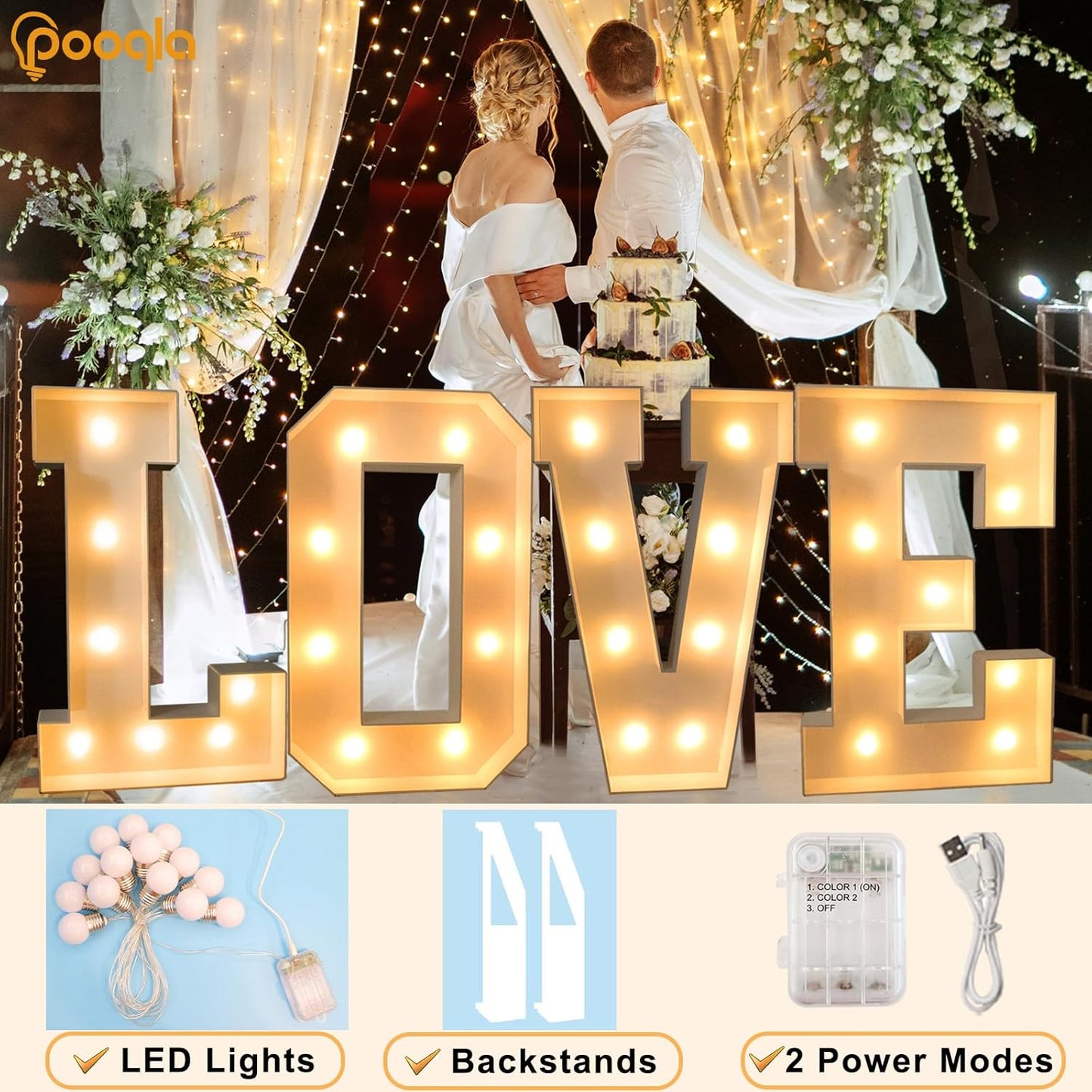 Pooqla 3FT Marquee Light Up Letters, Cool White and Warm White LED Big Mosaic Marquee Letters 3 Feet, Giant Letter Sign for Balloons Birthday Anniversary Wedding Party Decoration, Letter F