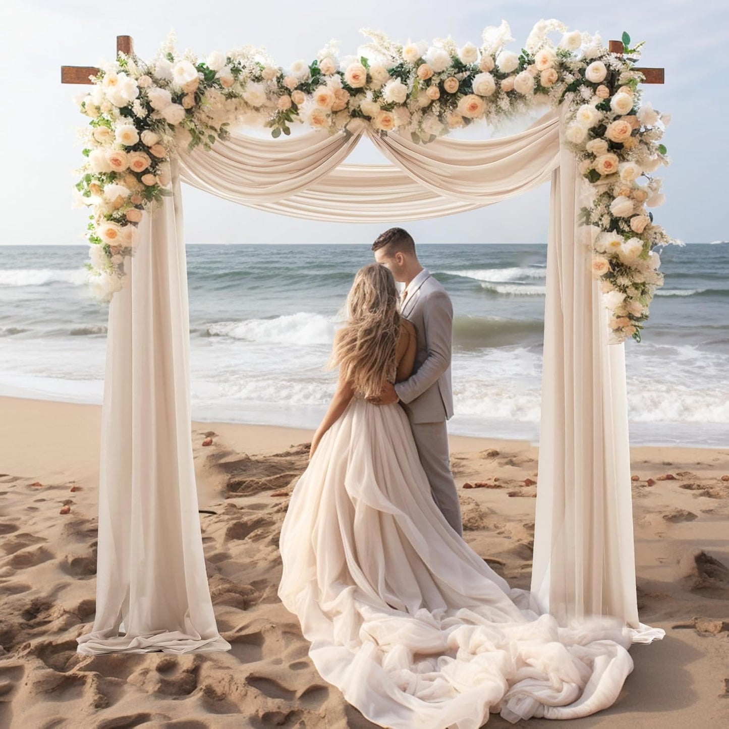 30" x 20Ft Wedding Arch Draping Fabric, 1 Panel Dark Champagne Sheer Curtain Drapes Extra Wide & Long Backdrop Curtains for Wedding Arch Ceremony Birthday Party Decorations