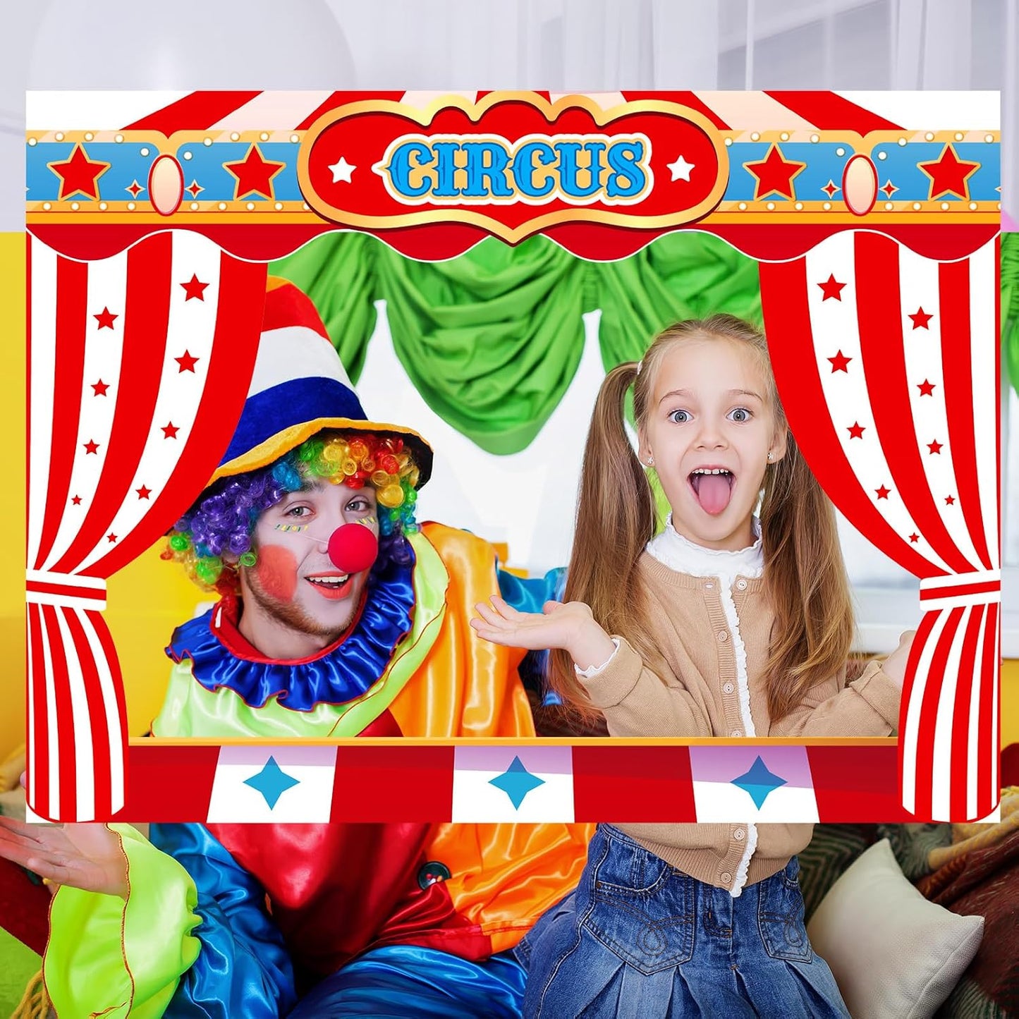 Upgraded 32 x 24 Inch Large Photo Booth Props Picture Frame Vintage Photo Frame Friends Selfie Props for Halloween Carnival Christmas Wedding Mexico Party Favors (Carnival Style)