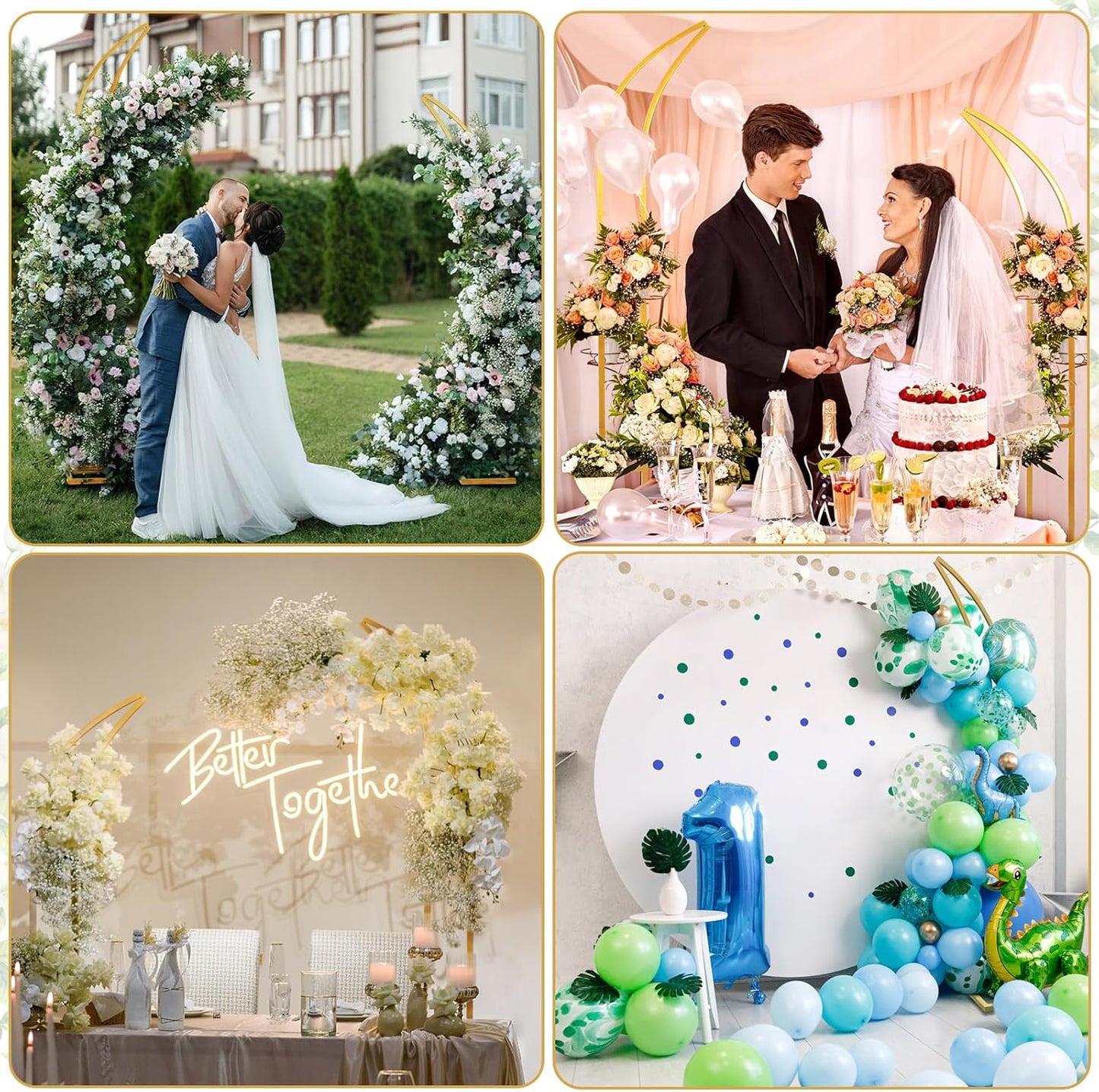Wedding Arch Stand - 2pcs Large 8.2&6.9Ft Balloon floral Arch Stand Half Arch Flower Frame Photography Backdrop stand, Metal Heavy Firm Base for Bridal &Ceremony Baby Shower Birthday Party Decor,White