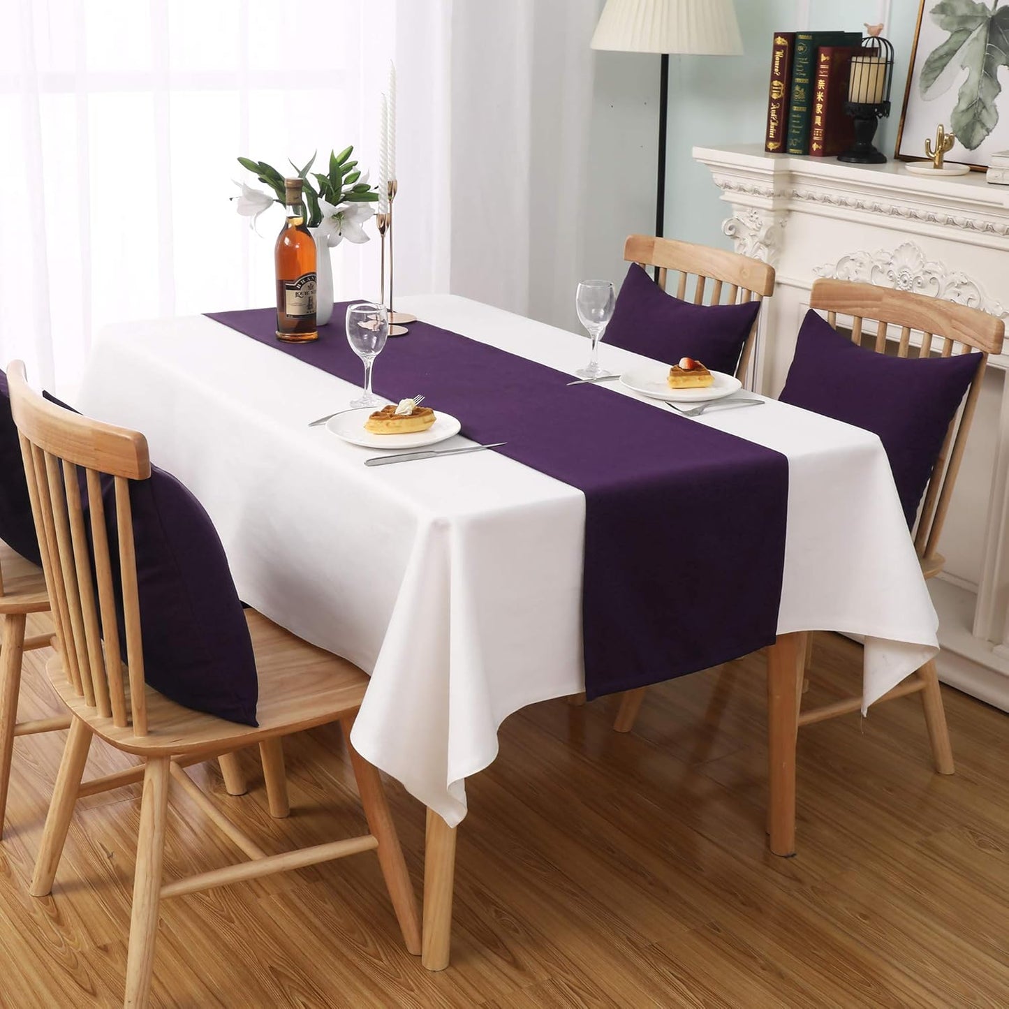 DUALIFE Plum Purple Table Runner for Wedding, Table Runners Fit Rectange and Round Table Decorations for Birthday Parties, Banquets, Graduations, Engagements 14X72 Inches 2 Pieces Dark Purple