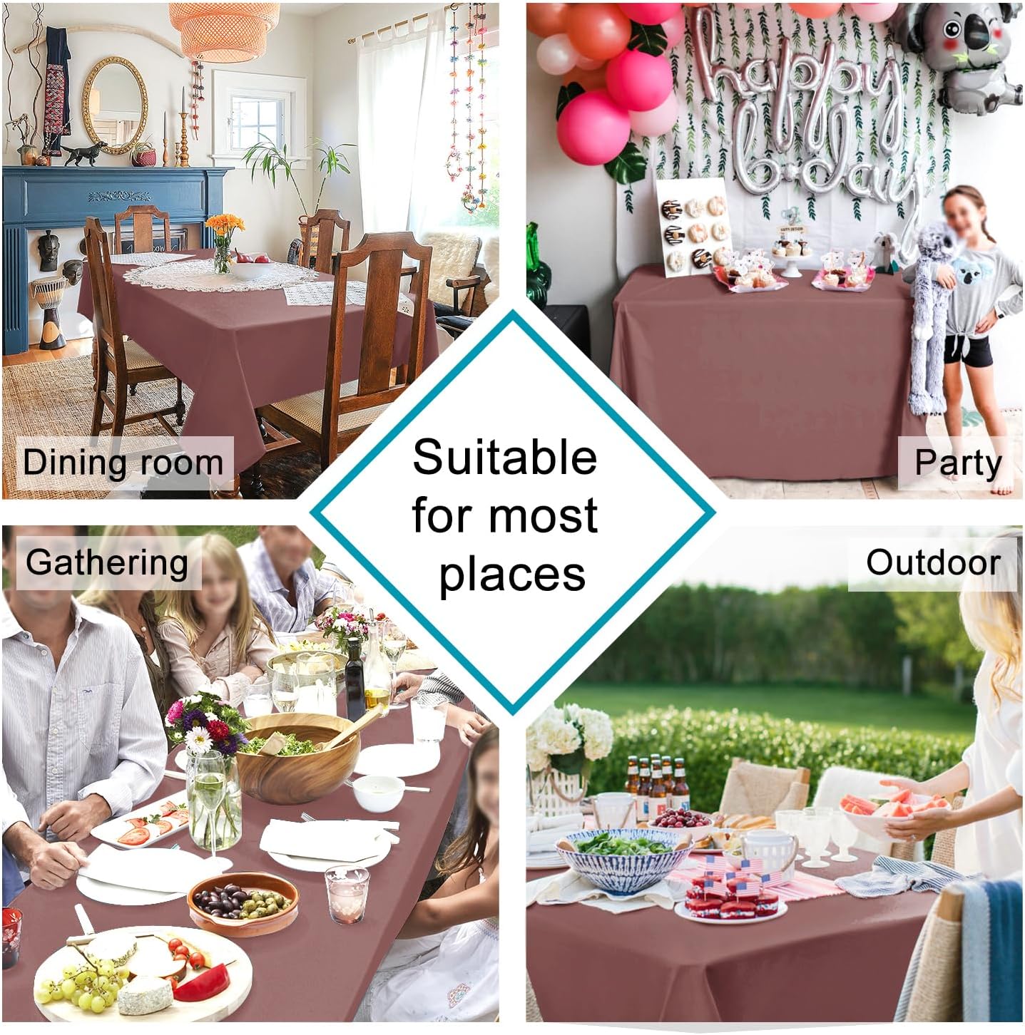 Hiasan Dusty Rose Tablecloth for Rectangle Tables - Waterproof and Spillproof Washable Fabric Table Cloth for Dining Room Kitchen Party, 60 x 102 Inch