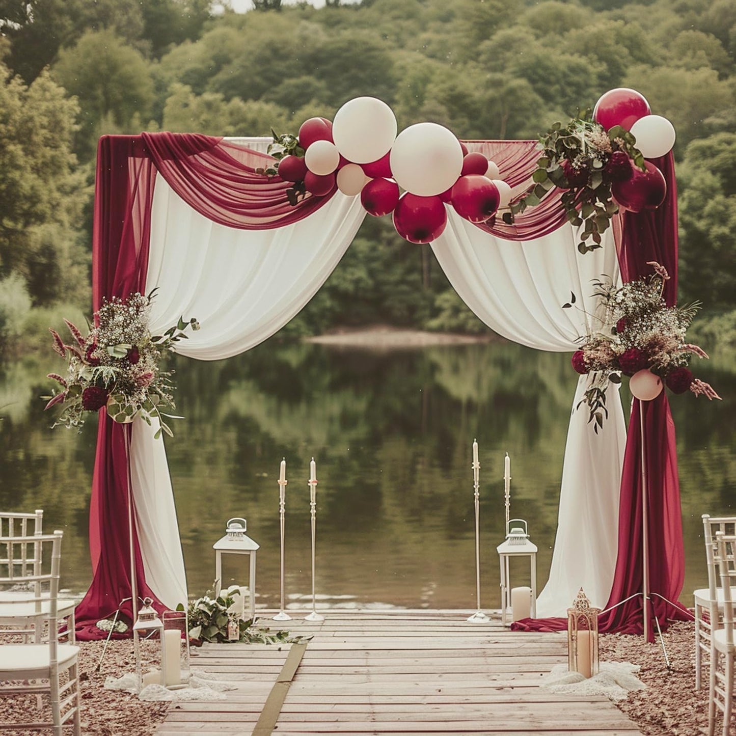 Wokceer Wedding Arch Draping Fabric - 28.7" x 20FT Burgundy Sheer Drapes Backdrop for Wedding Ceremony, Birthday Party, Bridal Shower Decoration
