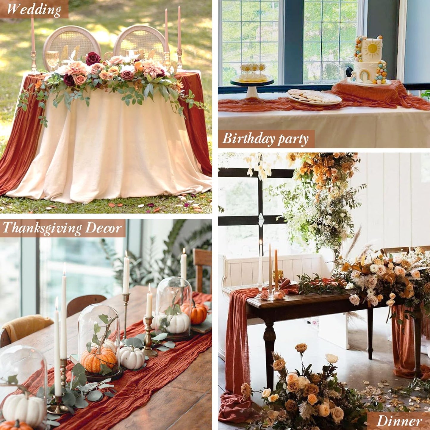 Fall Table Runner Terracotta Cheesecloth Table Runner 35x120in Burnt Orange Cheese Cloths Table Runner 10FT Rust Gauze Runner for Thanksgiving Wedding Party Baby Shower Fall Decor