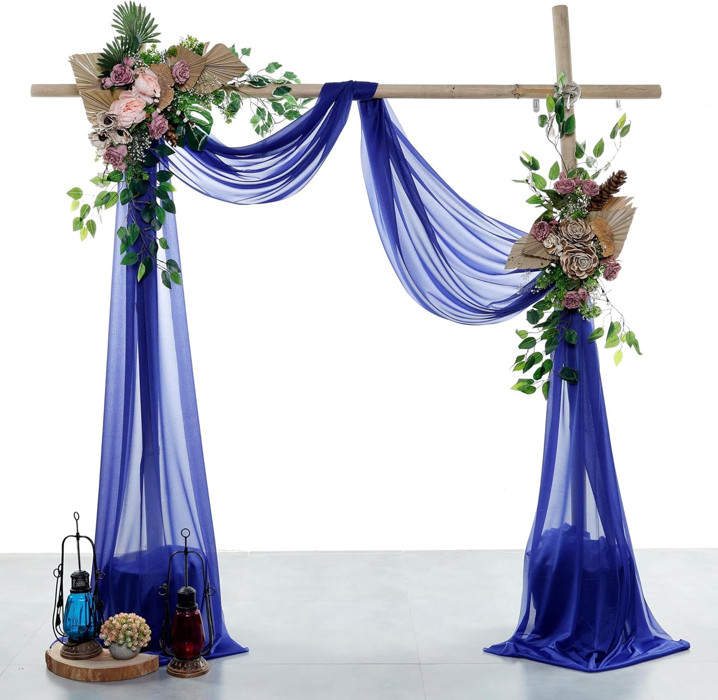 VDS Pack of 2 Panel (30 Inch X 30 Feet) Wedding Arch Draping Fabric Sheer Chiffon Fabric Drapery for Wedding Ceremony Reception Swag Backdrop Canopy Chuppah ARBO Altars Decoration (Royal Blue)