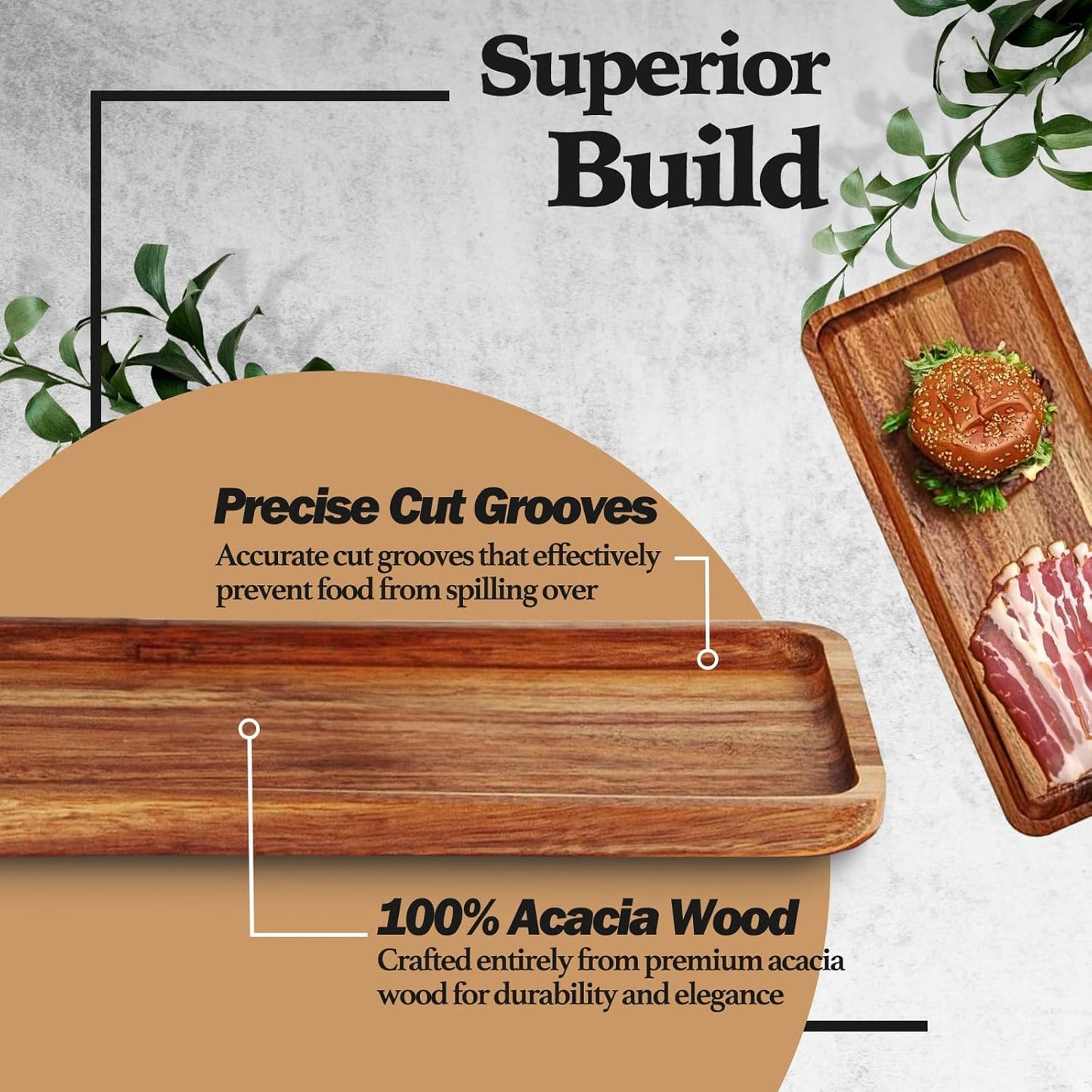 Versatile Acacia Wood Serving Trays - Set of 3 Elegant Platters for Home Decor and Hosting - Perfect for Cheese, Fruit, and Charcuterie Presentation (Large)