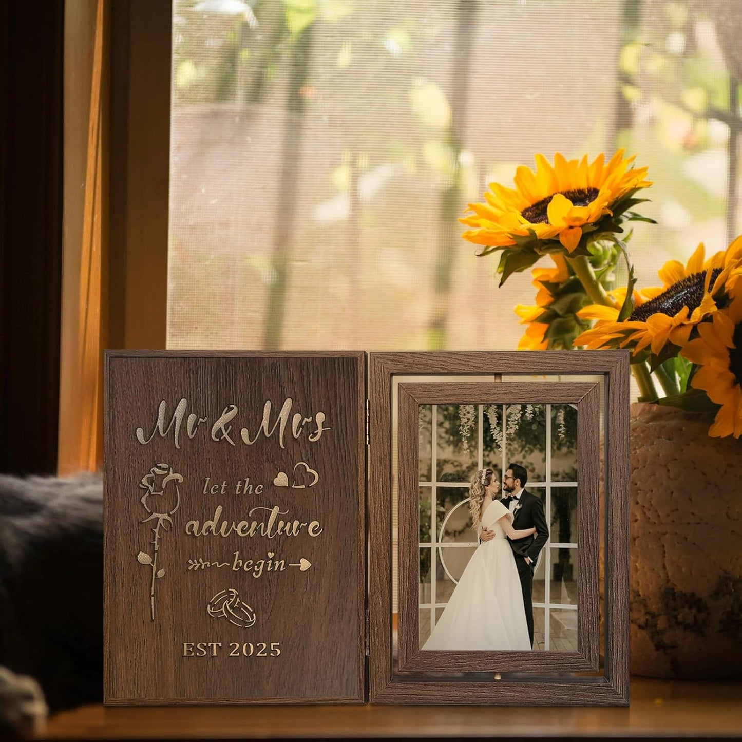 Light Up Wedding Photo Frame Gifts for Couples 2025 - Rotating Glowing Picture Frame Mr and Mrs Bridal Shower Gifts for the Bride Newly Wed Couple - Vintage Decor Holds 2 4x6 Photos