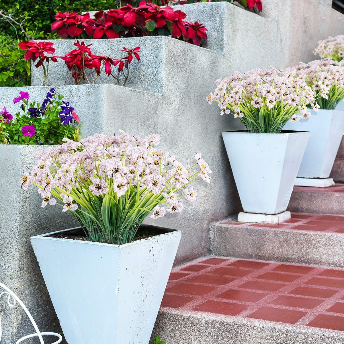 20 Bundles Artificial Flowers Outdoor UV Resistant Fake Flowers No Fade Faux Plastic Plants Garden Porch Window Box Decorating(White)…