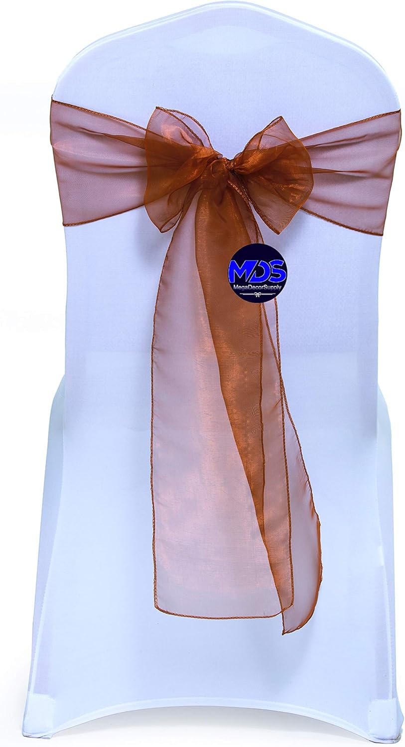 MDS Pack of 150 PCS Organza Chair Sashes Wider Dining Chair Bows Ribbon Tie Back for Wedding Party Birthday Bridal Shower Reception Event Banquet Home Chair Cover Decoration - Bronze