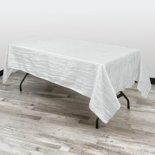 YOUR CHAIR COVERS - 60 x 102 inch Rectangular Crinkle Taffeta Tablecloth - White, Rectangle Table Linens for 6 ft Rectangular Tables, Wedding Crushed Table Cloth