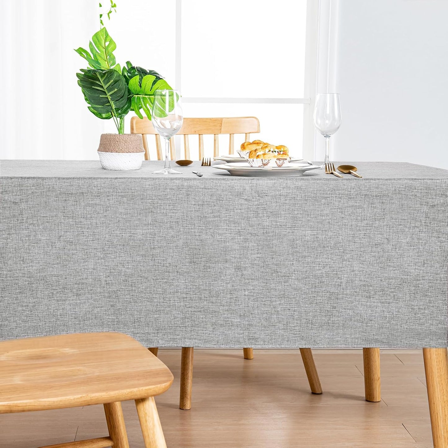 Hiasan Faux Linen Square Tablecloth - Wrinkle and Stain Resistant Washable Table Cloth for Kitchen Dining Room Holiday Table Cover for Dinner, Light Grey, 54 x 54 Inch