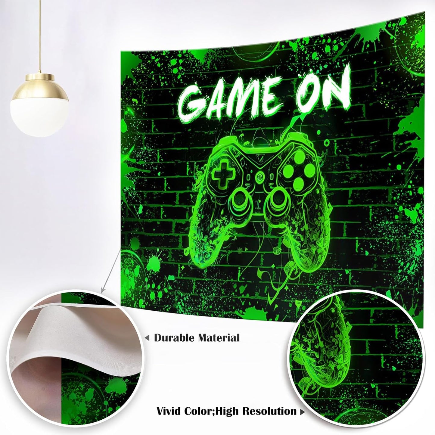 Mocsicka Game On Backdrop Video Game for Boys Level Up Birthday Party Decoration Game Night Arcade Neon Glow Gamer Banner Photography Background (Green, 8x6ft(96"x72"))