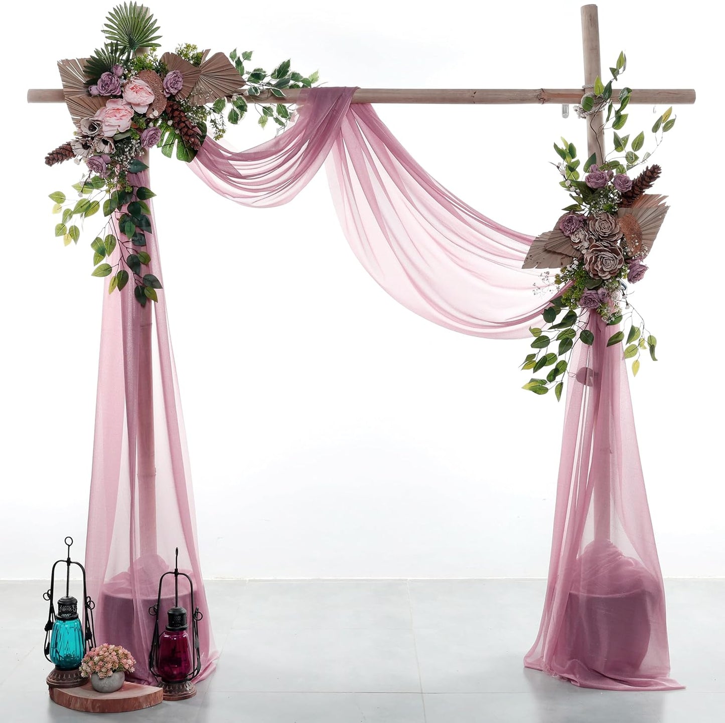 VDS Pack of 2 Panel (30 Inch X 30 Feet) Wedding Arch Draping Fabric Sheer Chiffon Fabric Drapery for Wedding Ceremony Reception Swag Backdrop Canopy Chuppah ARBO Altars Decoration (Mauva)