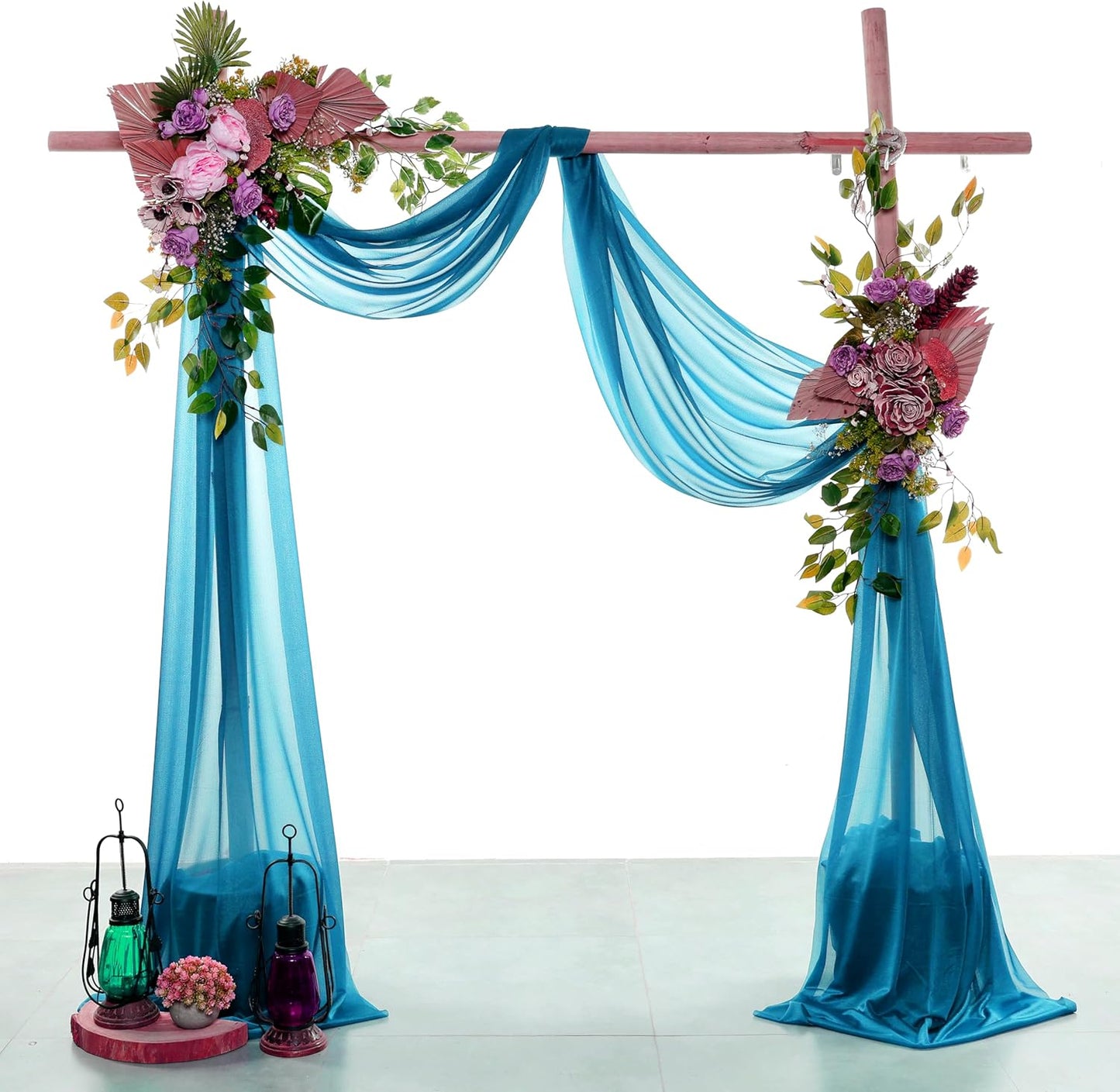VDS Pack of 2 Panel (30 Inch X 50 Feet) Wedding Arch Draping Fabric Sheer Chiffon Fabric Drapery for Wedding Ceremony Reception Swag Backdrop Canopy Chuppah ARBO Altars Decoration (Dark Teal)