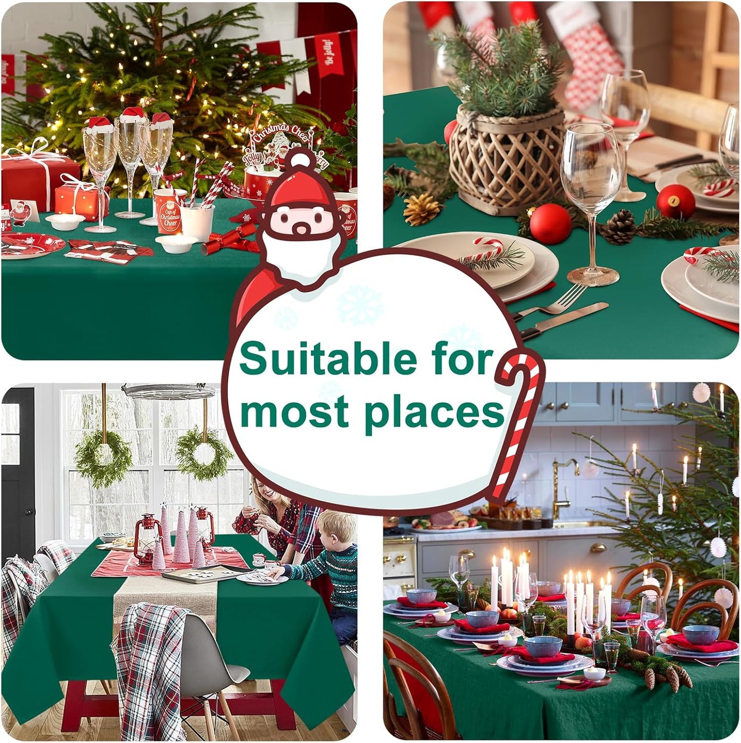 Hiasan Emerald Green Tablecloth for Rectangle Tables - Waterproof Washable Oblong Table Cloth for Dining Kitchen and Outdoor Use, 70 x 108 Inch