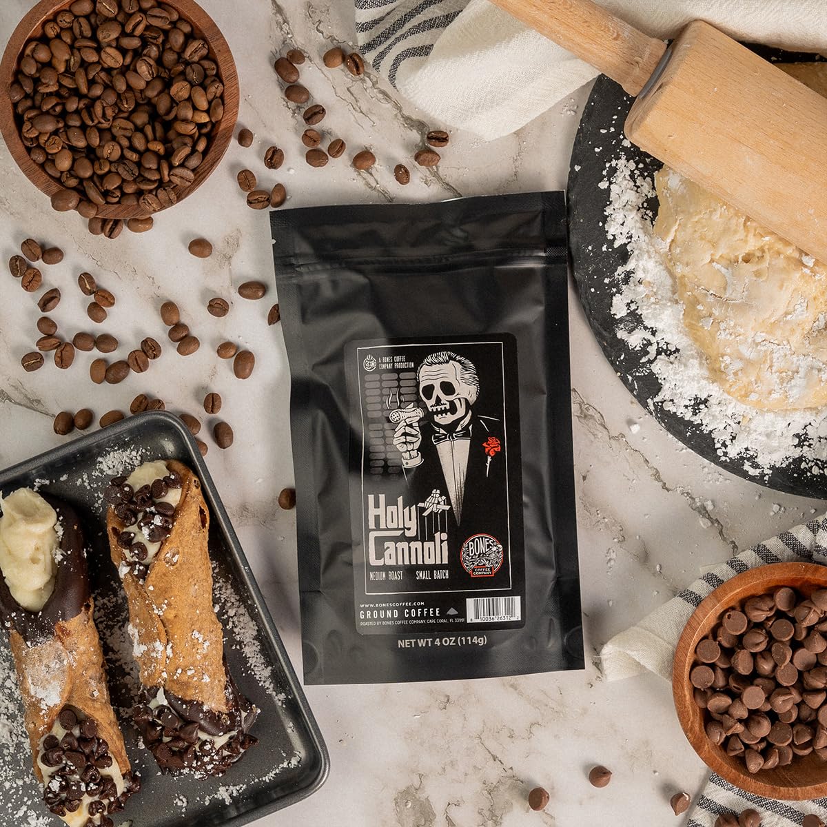 Bones Coffee Company Favorite Flavors Sample Pack Box Set with Specialty Coffee Mug, 5 Assorted Single-Origin Low Acid Medium Roast Arabica Beans Flavored Coffee Gifts, 4 oz Pack of 5 Whole Bean