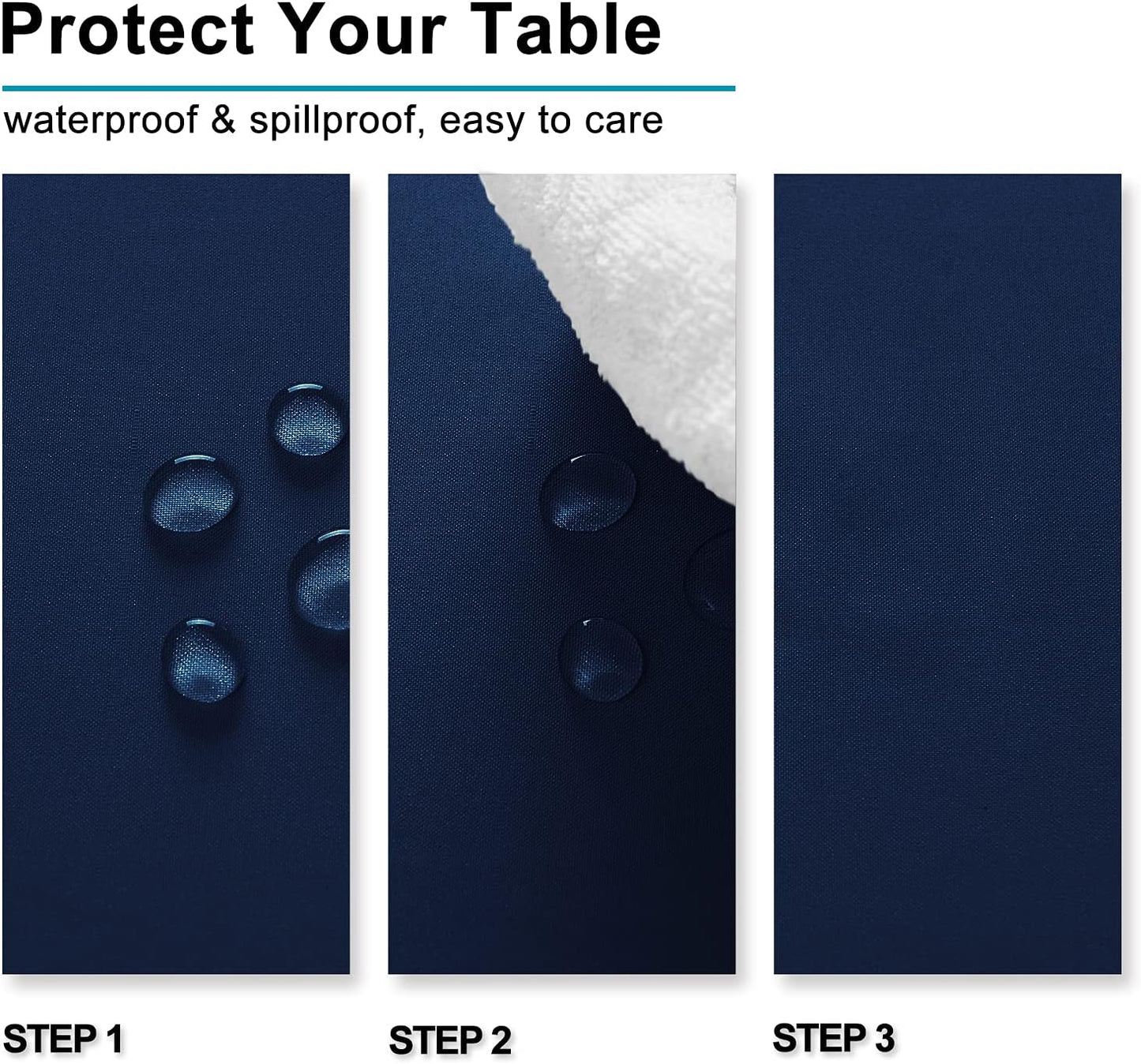 Hiasan Waterproof Tablecloth Rectangle - Washable Fabric Table Cloth for Dining Room Kitchen Birthday Party and Outdoor Use, Navy Blue, 70 x 120 Inch