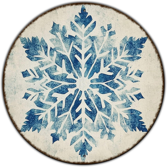 Round Christmas Metal Tin Sign Vintage Snowflake Signs Winter Christmas Sign Retro Wall Decor Tin Sign Funny Decorations for Home Cafes Office Store Pubs Tin Sign 8 * 8 in