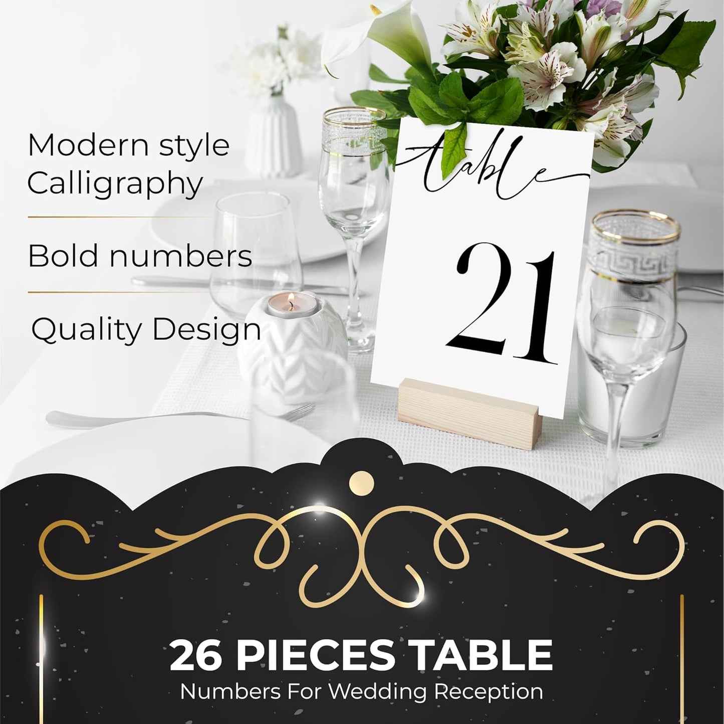 26 Pieces Table Numbers for Wedding Reception, Table Number 1-25 with Head Table Card, Double Sided Contemporary Table Number Design, 4x6" Wedding Table Numbers, Matte Lamination Table Number Cards