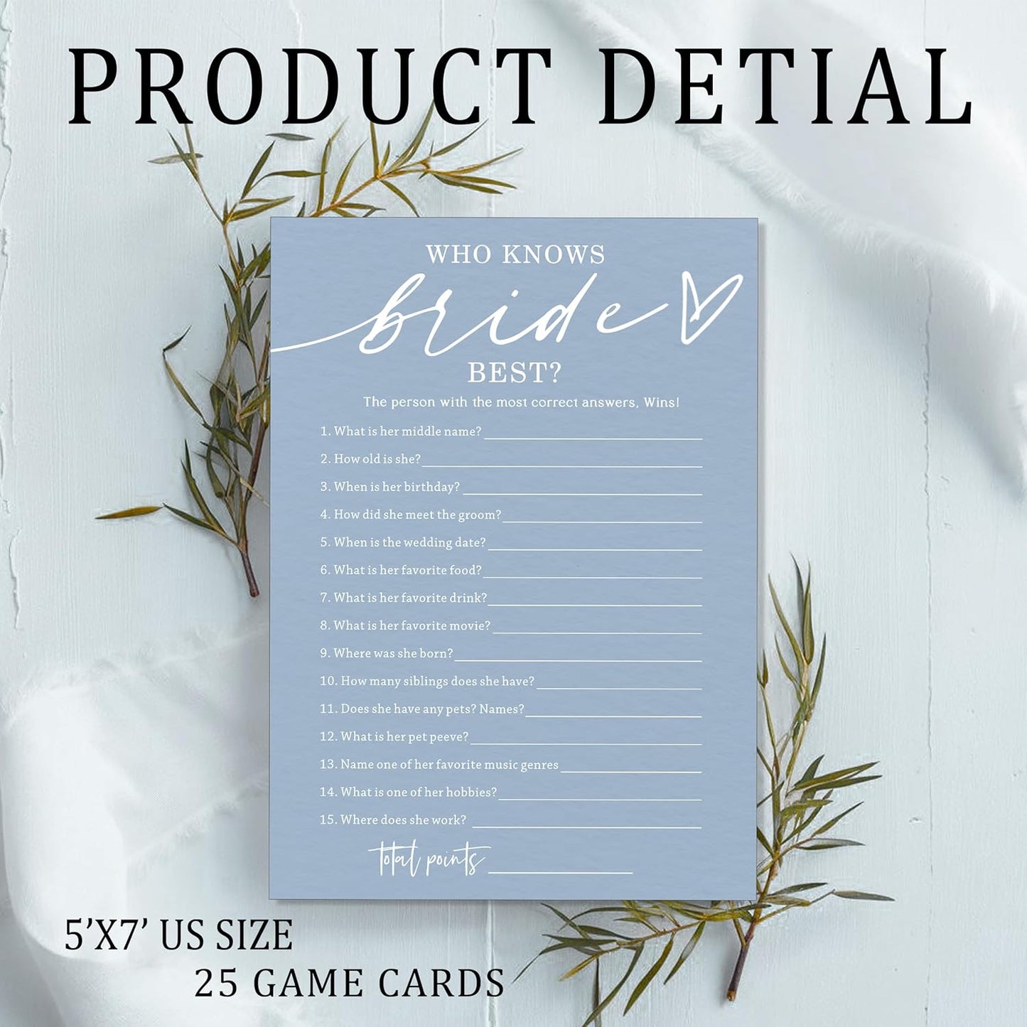 Fun Wedding Shower Games Cards Who Knows The Bride Best Engagement Party Wedding Game Bridal Shower Games 25 Guests Minimalist Blue Newlywed Party Supplies and Decorations - B05