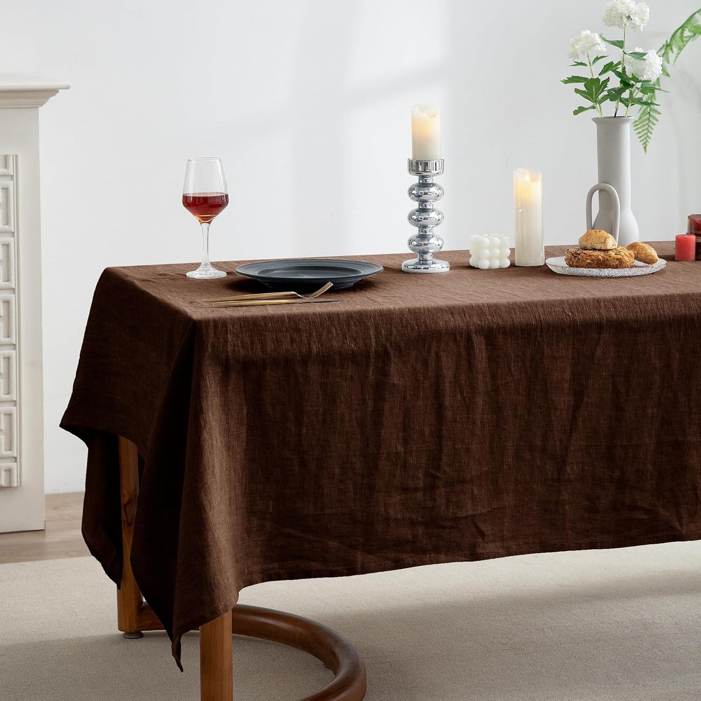 EVERLY 100% Pure Linen Rectangle Tablecloths 60x108Inches for Dining,Buffet Parties,Events,Weddings and Restaurants,Decorative Halloween,Thanksgiving Machine Washable Tablecloths-Chocolate
