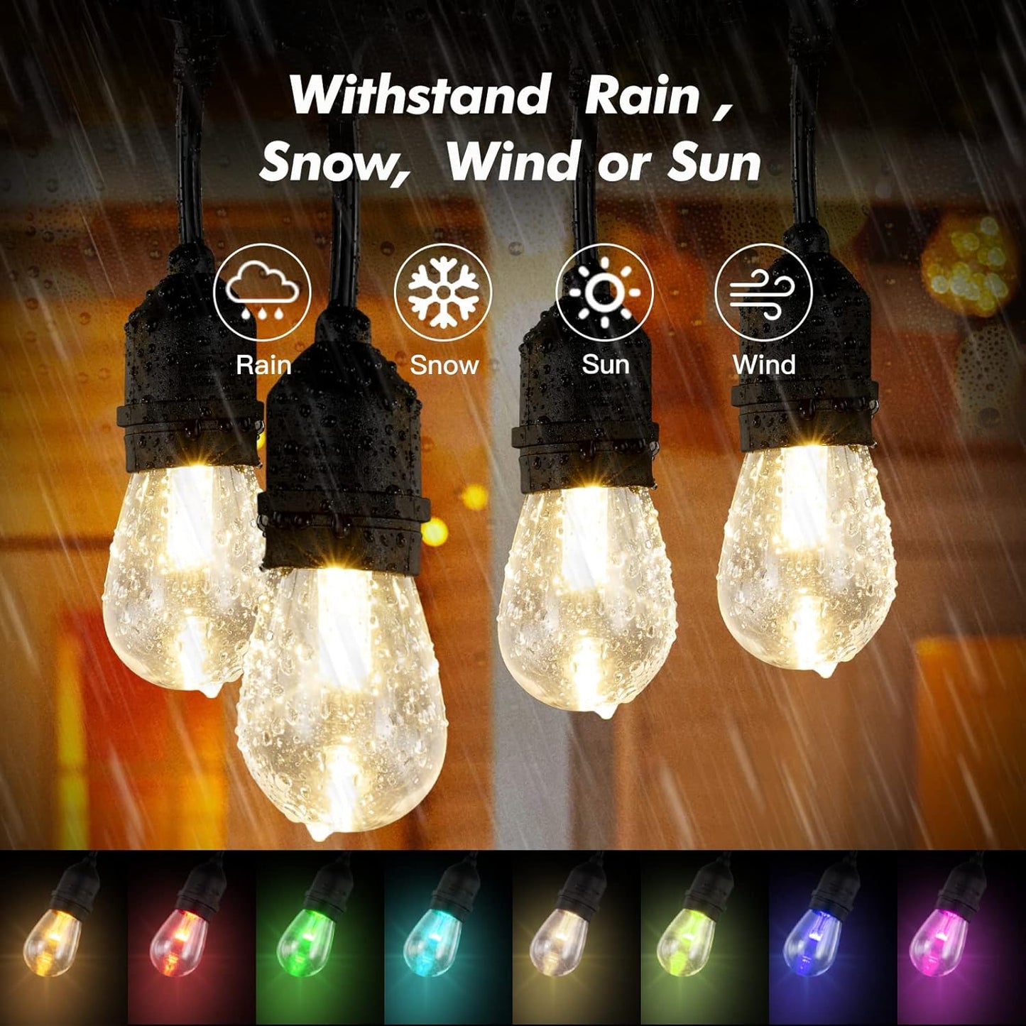 96FT Solar Outdoor String Lights, 30 Shatterproof Edison LED Bulbs, Dimmable RGB Color Changing Patio Lights Waterproof with Remote. for Patio Decor, Garden, Yard,Commercial Use.