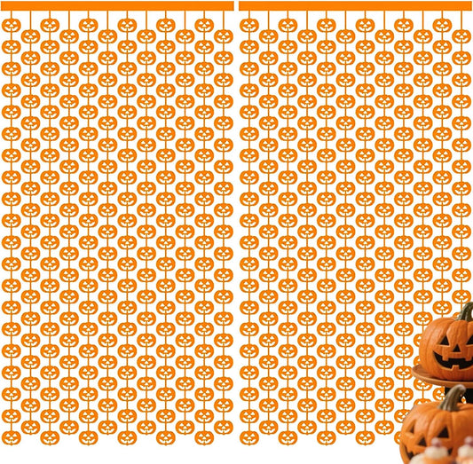 Halloween Thanksgiving Party Decorations - 2 Packs Orange Pumpkin Foil Fringe Streamers Curtains for Gothic Evil Birthday Baby Shower Wedding Wall Party Decor(3.3x6.6 ft)