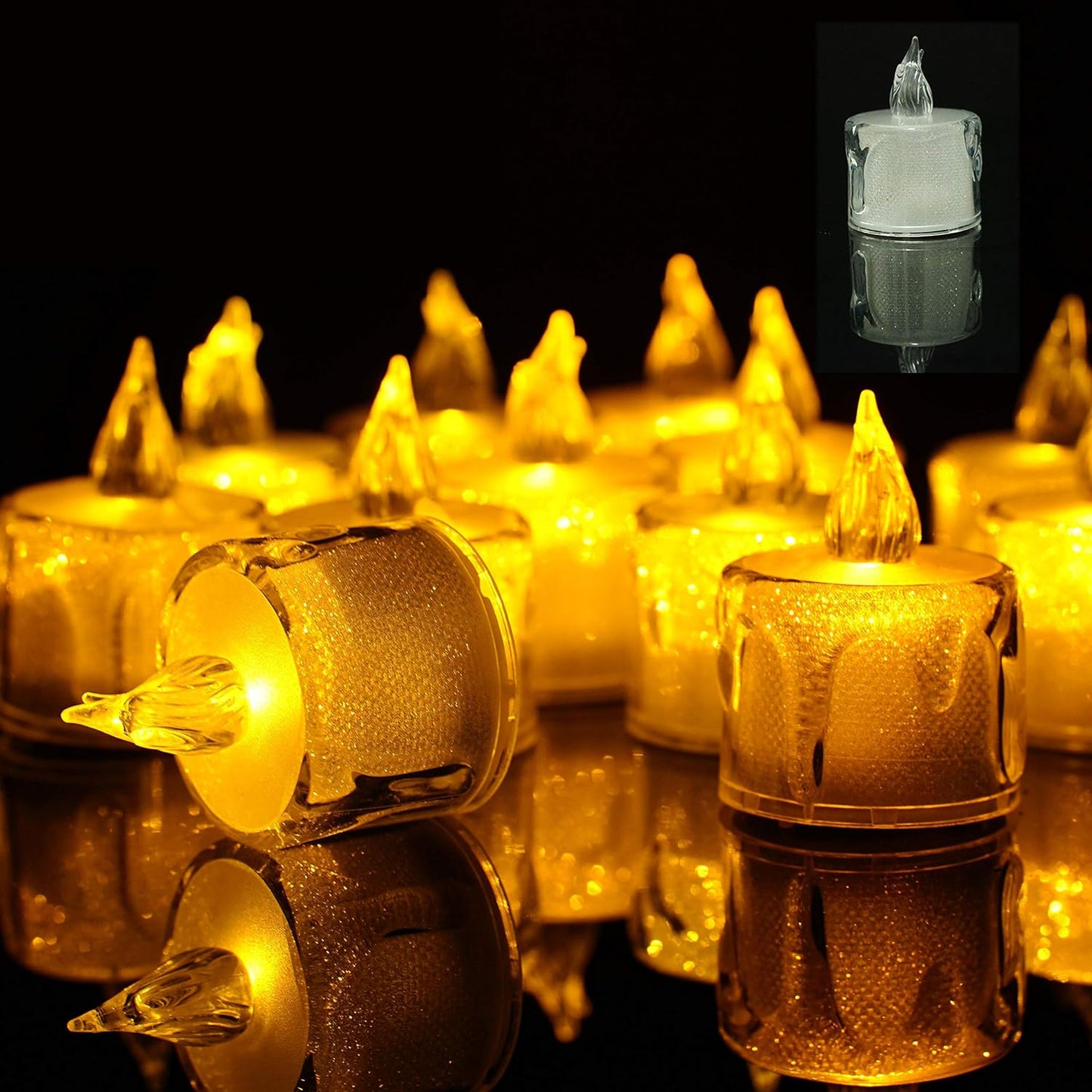 Flameless LED Tea Light Candles, Battery-Powered Unscented LED Tealight Candles, Fake Tealights (Warm White)