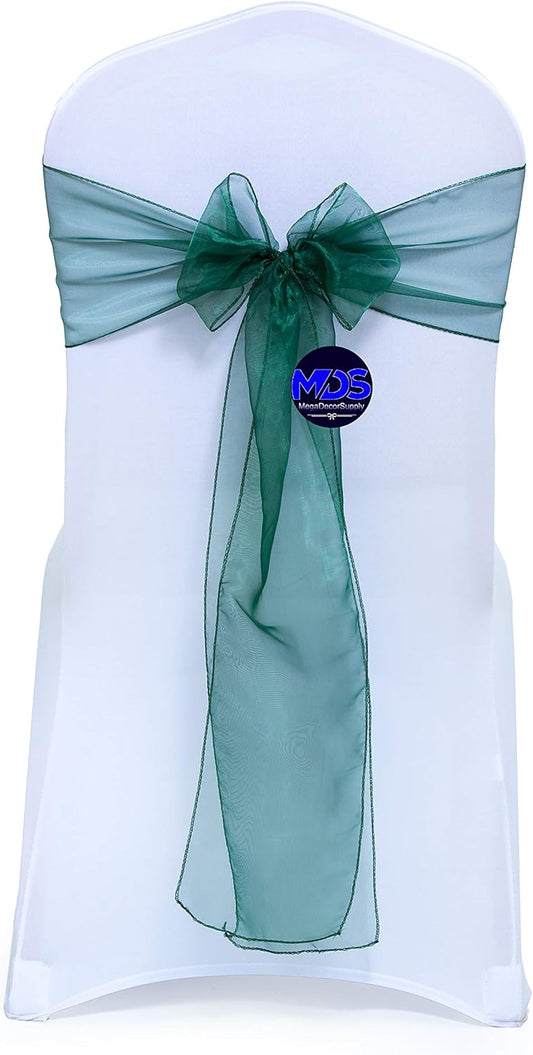 MDS Pack of 100 PCS Organza Chair Sashes Wider Dining Chair Bows Ribbon Tie Back for Wedding Party Birthday Bridal Shower Reception Event Banquet Home Chair Cover Decoration - Hunter Green