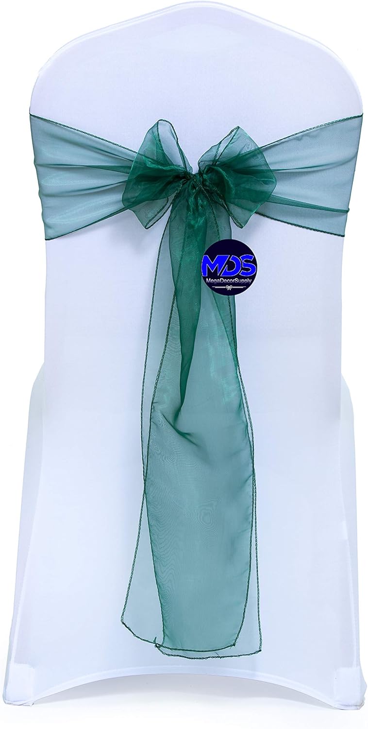 MDS Pack of 25 PCS Organza Chair Sashes Wider Dining Chair Bows Ribbon Tie Back for Wedding Party Birthday Bridal Shower Reception Event Banquet Home Chair Cover Decoration - Hunter Green