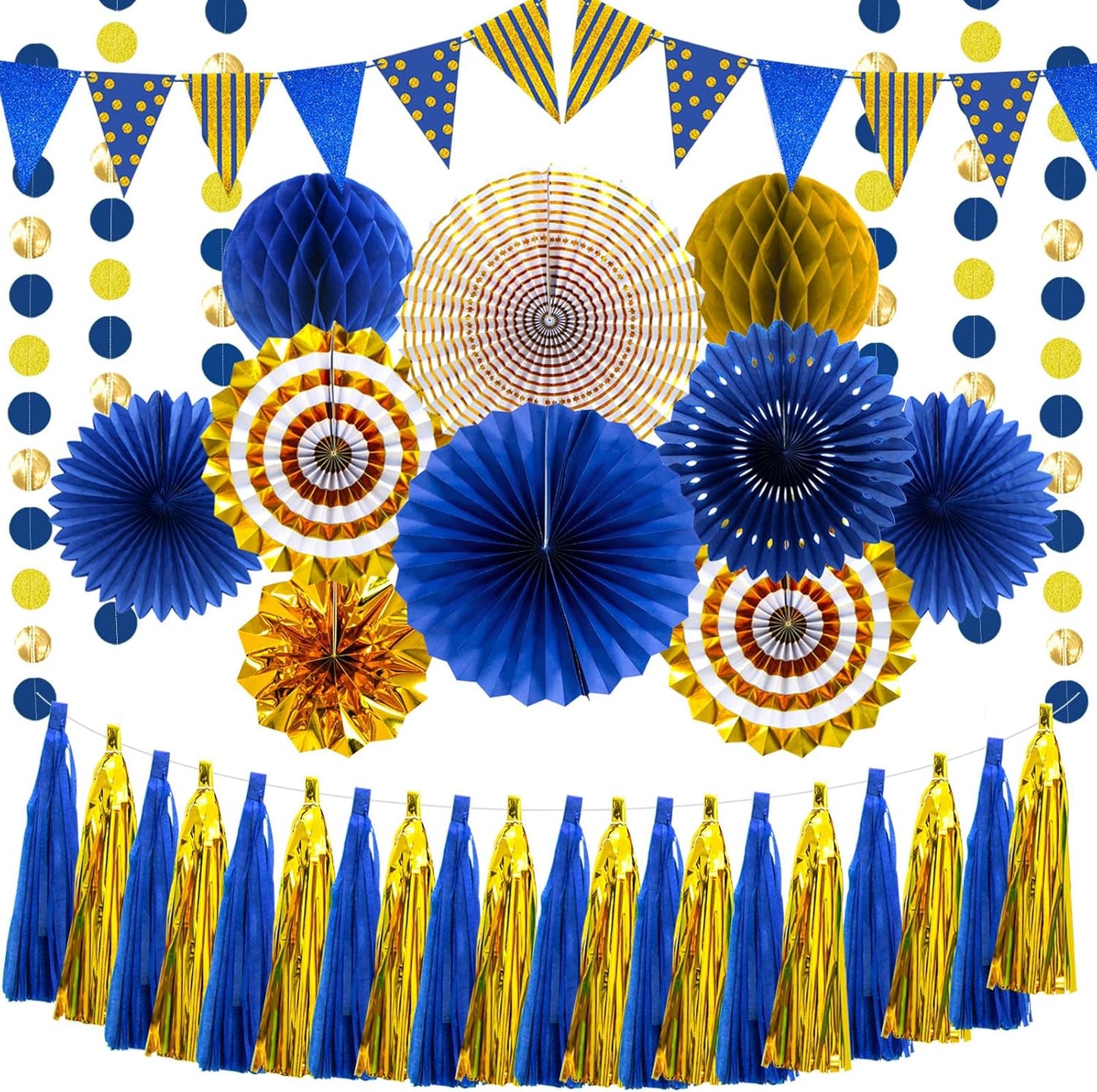 Paper Fans Party Decorations Glitter Paper Triangle Flag Pennant Banner Tassel Garland Circle Banners Party Supplies for Graduation,Bachelorette, Birthday, Wedding, Baby Shower