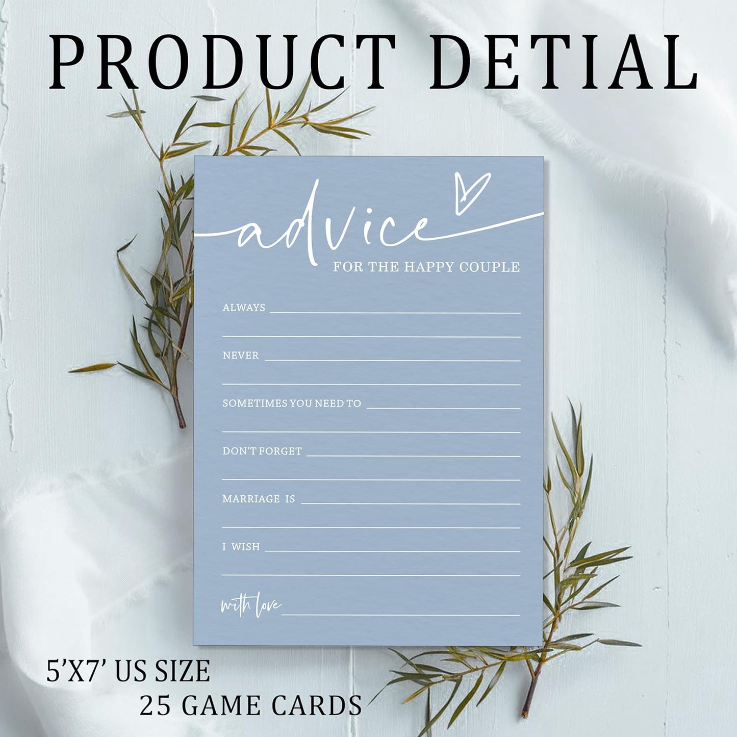 Wedding Advice Cards - Bdvice and Wishes for the Newlyweds Mr and Mrs Bride & Groom Perfect for Bridal Shower Wedding Games and Guest Book Alternative Pack of 25 Minimalist Blue 5x7 Inch Cards - B10