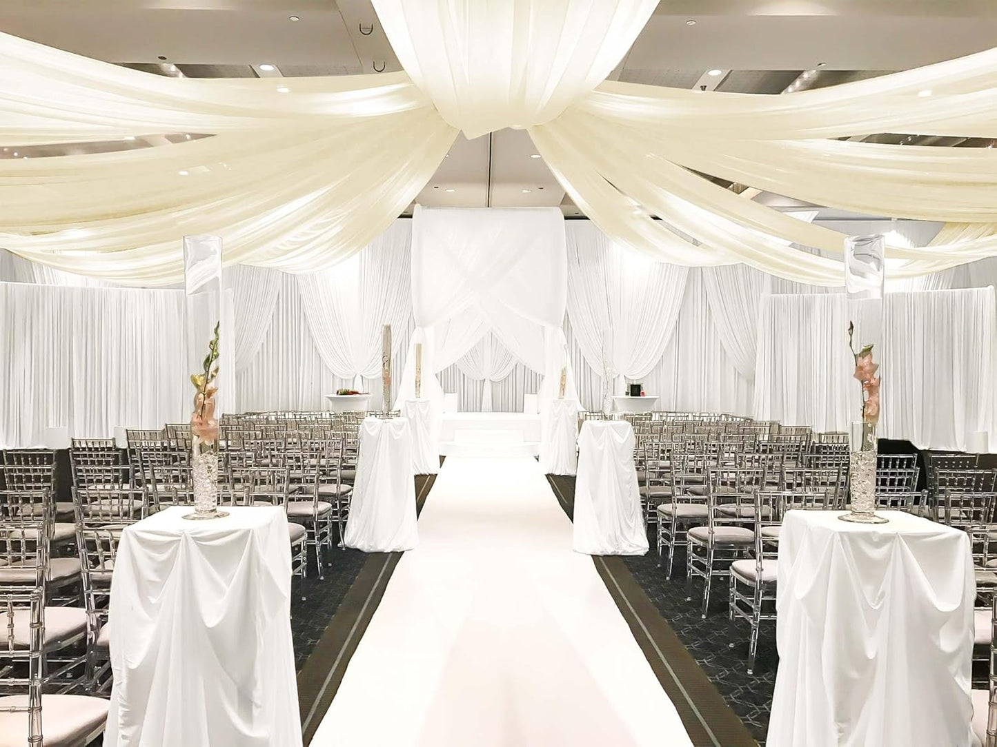 6 Panels Ivory Ceiling Drapes for Wedding, 5ftx40ft Cheesecloth Sheer Fabric Curtain Arch Draping, Romantic Decorations for Party Ceremony Stage