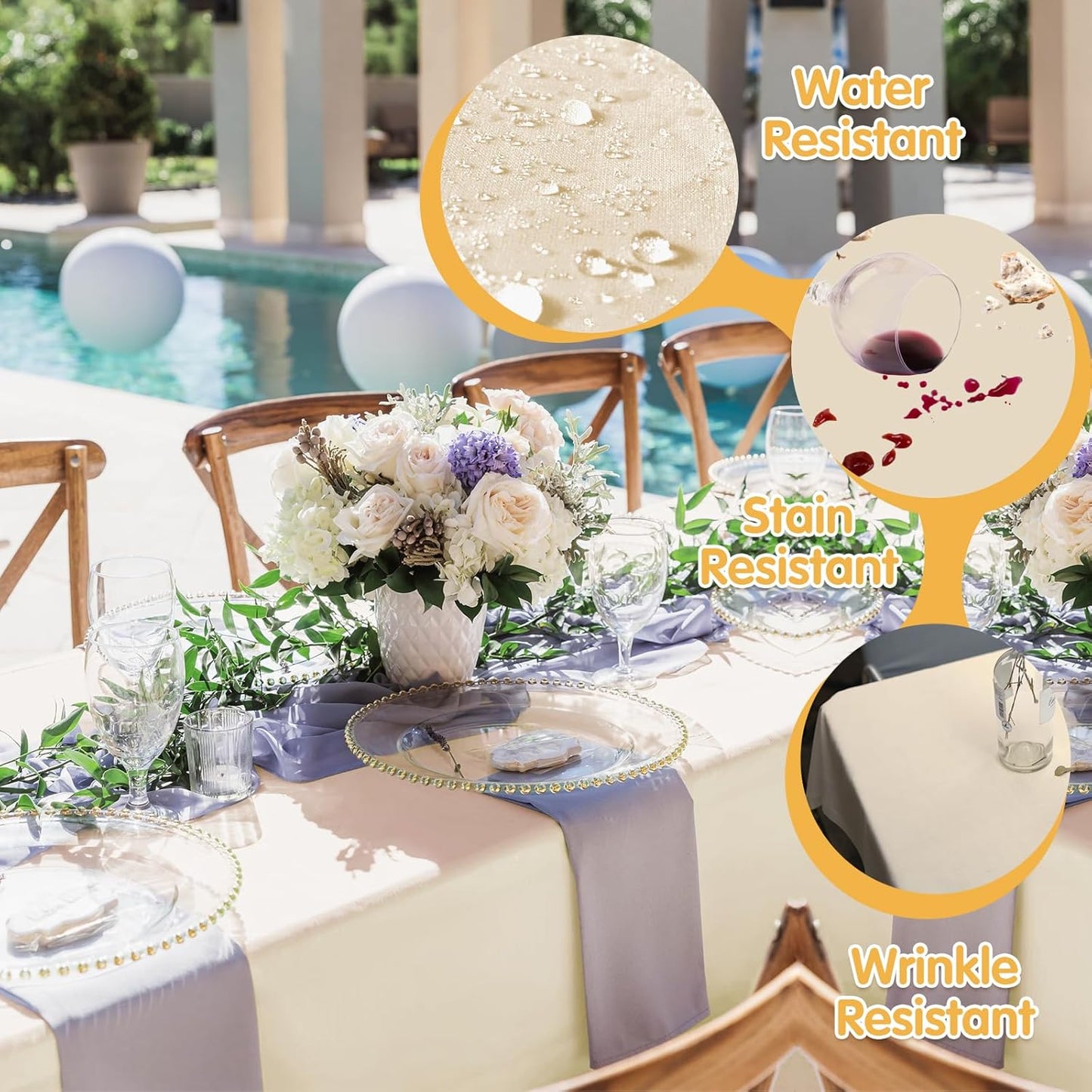 BRILLMAX 6 Pack Beige Tablecloths 70 x 120 Inch for 6ft or 8ft Rectangle Tables - Rectangular Bulk Linen Polyester Fabric Washable Cloth Cover for Wedding Reception Banquet Birthday Party