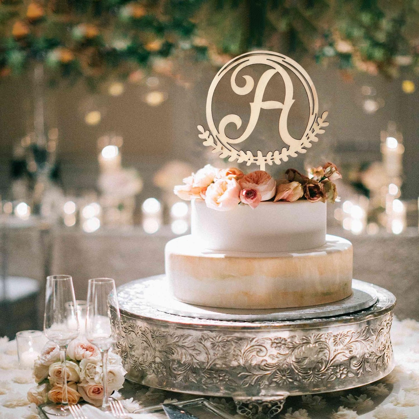 LINGTEER Personalized Inital Letter A Wooden Cake Topper Perfect for Birthday Rustic Wedding Anniversary Party Keepsake Decoration