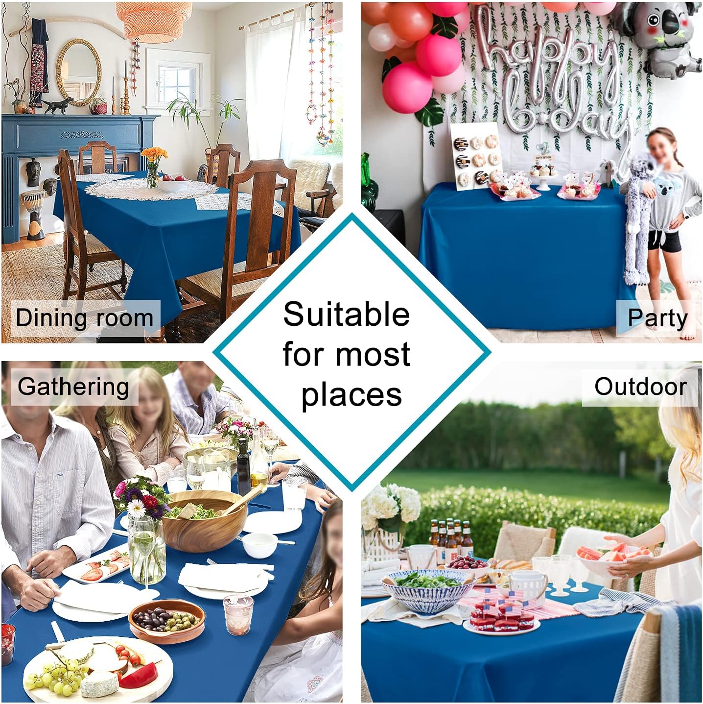 Hiasan Table Cloth Rectangle - Waterproof and Washable Fabric Tablecloth for Dining Room Kitchen and Outdoor Use, Royal Blue, 30 x 60 Inch