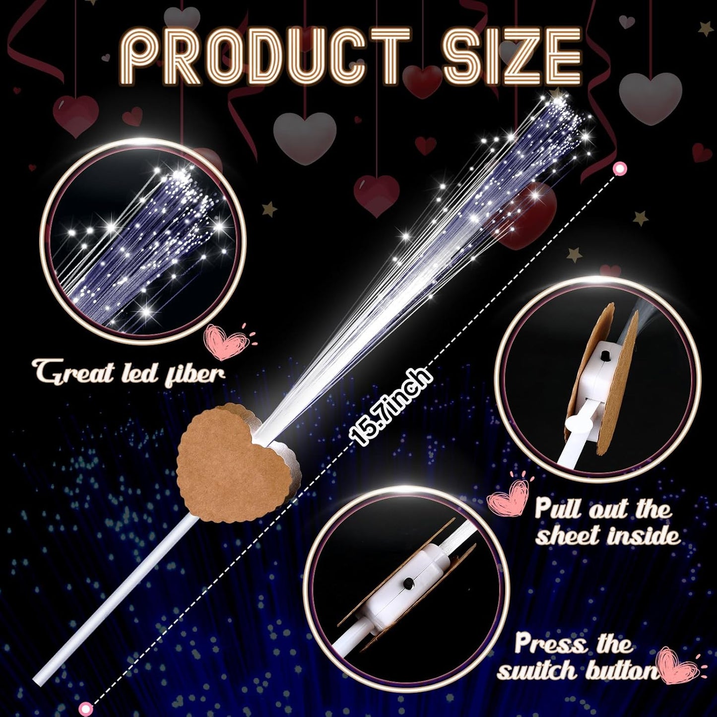 100 Pcs Wedding Sparklers Heart Shaped LED Glow Sticks Fiber Optic Wands Light up Wand with 3 Light Mode for Wedding Bridal Shower Birthday Glow in the Dark Party Supplies (Brown)