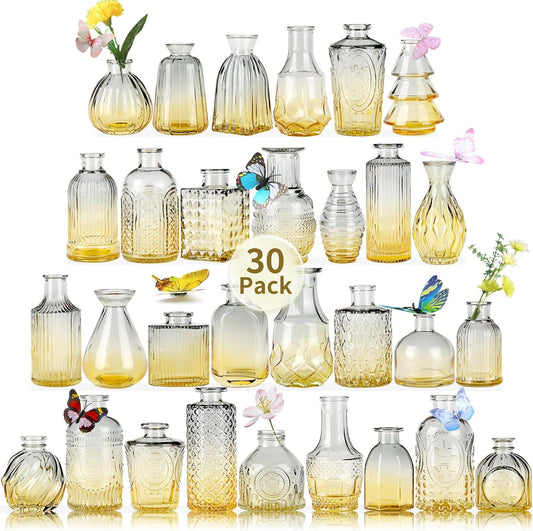 Glass Bud Vases in Bulk Set of 30 Pcs,Small Glass Vases for Flowers as Wedding Centerpieces for Tables,Clear Flower Vases Suitble for Wedding Decorations,Home Decor (Blue Yellow, 30 pcs)